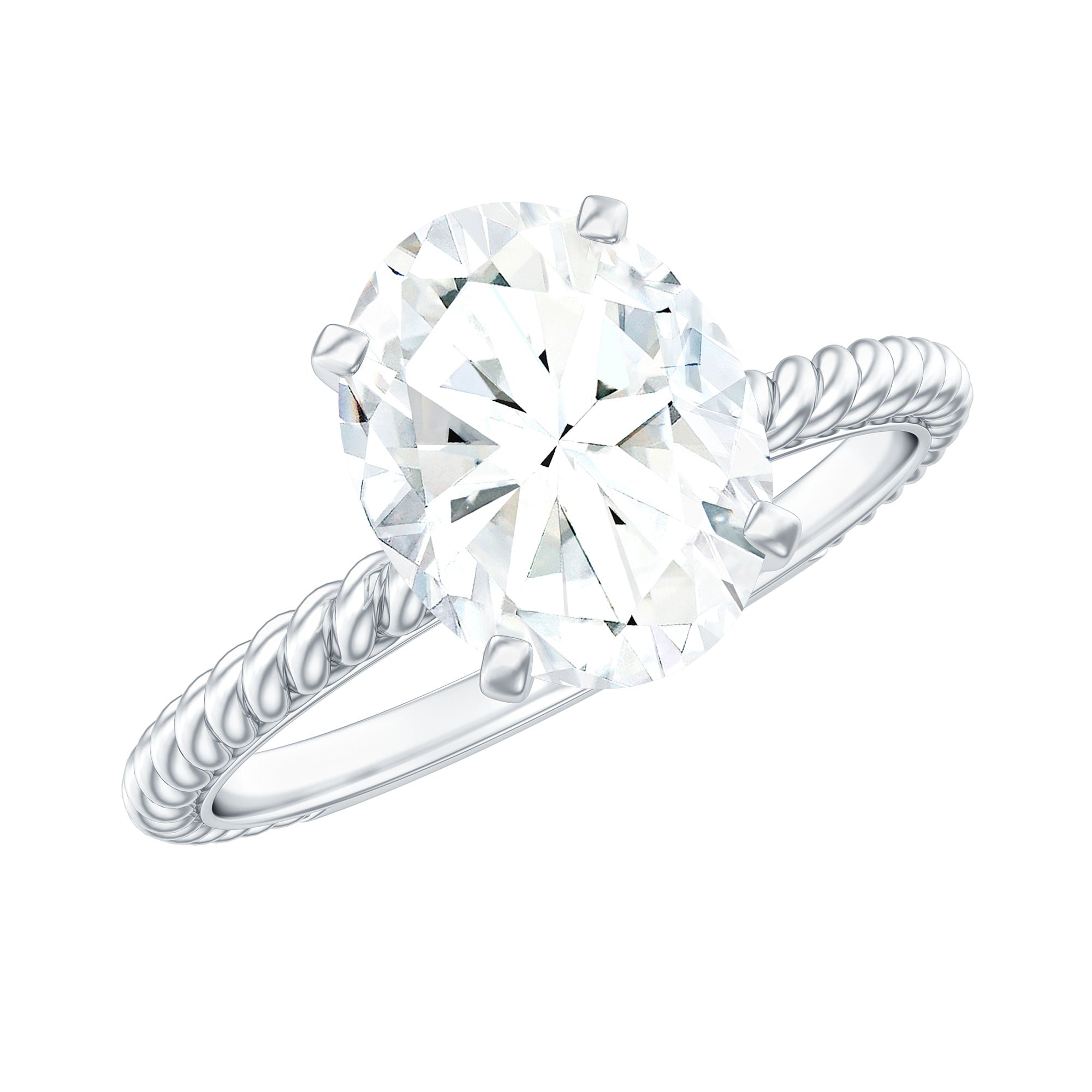 Oval Shape Moissanite Solitaire Engagement Ring with Twisted Rope