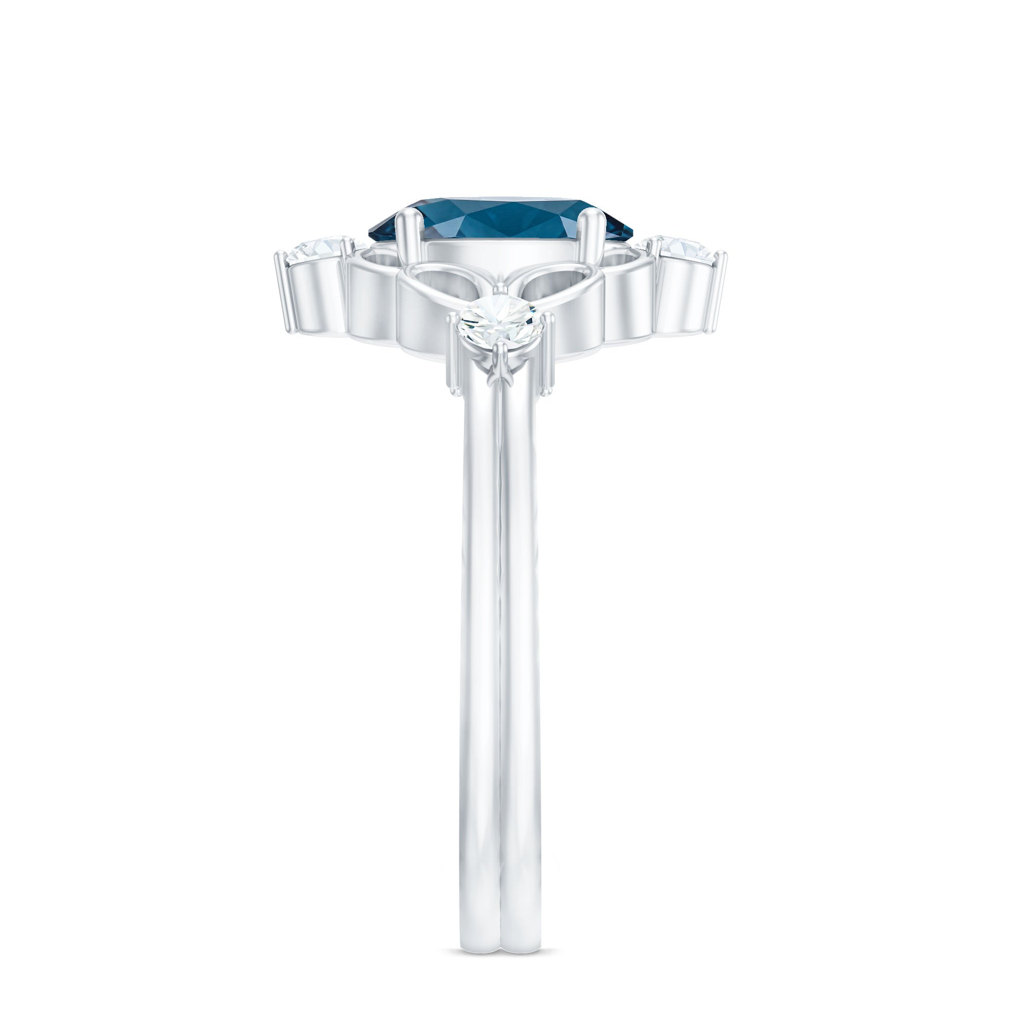 Art Deco Inspired Blue Topaz Oval Engagement Ring with Diamond AAA - Rosec Jewels