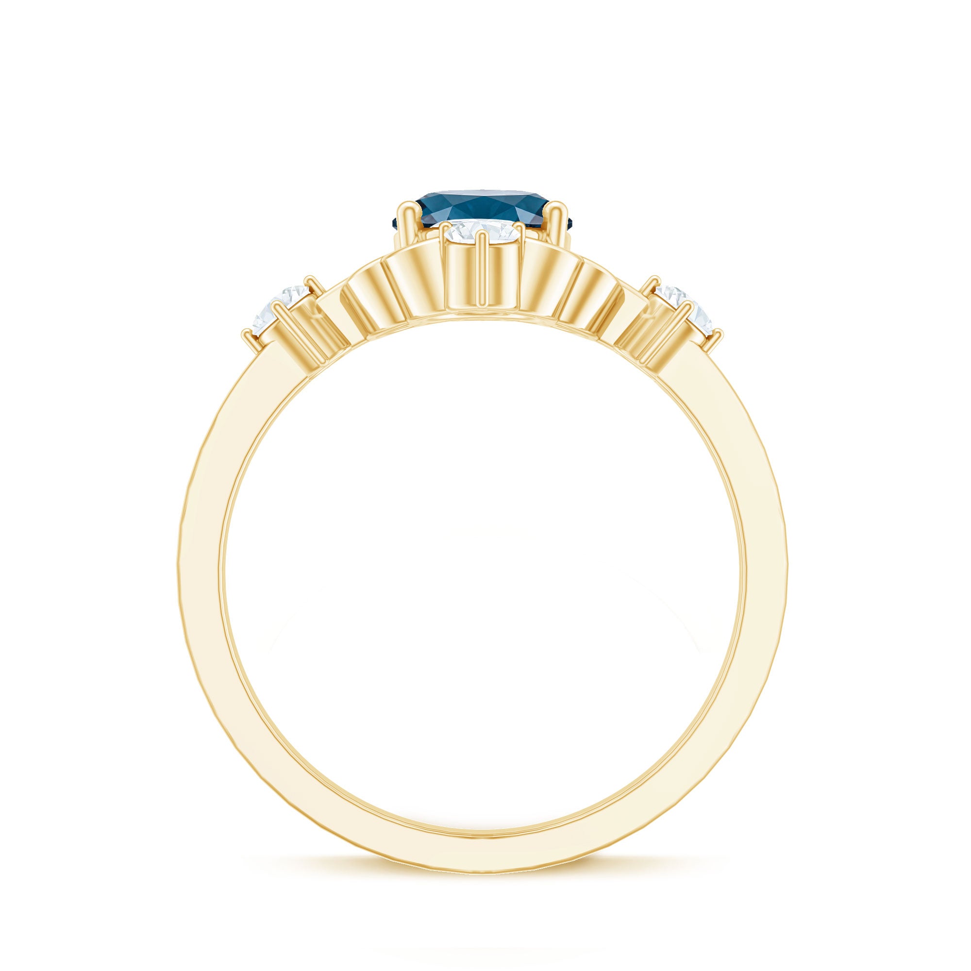 Art Deco Inspired Blue Topaz Oval Engagement Ring with Diamond AAA - Rosec Jewels