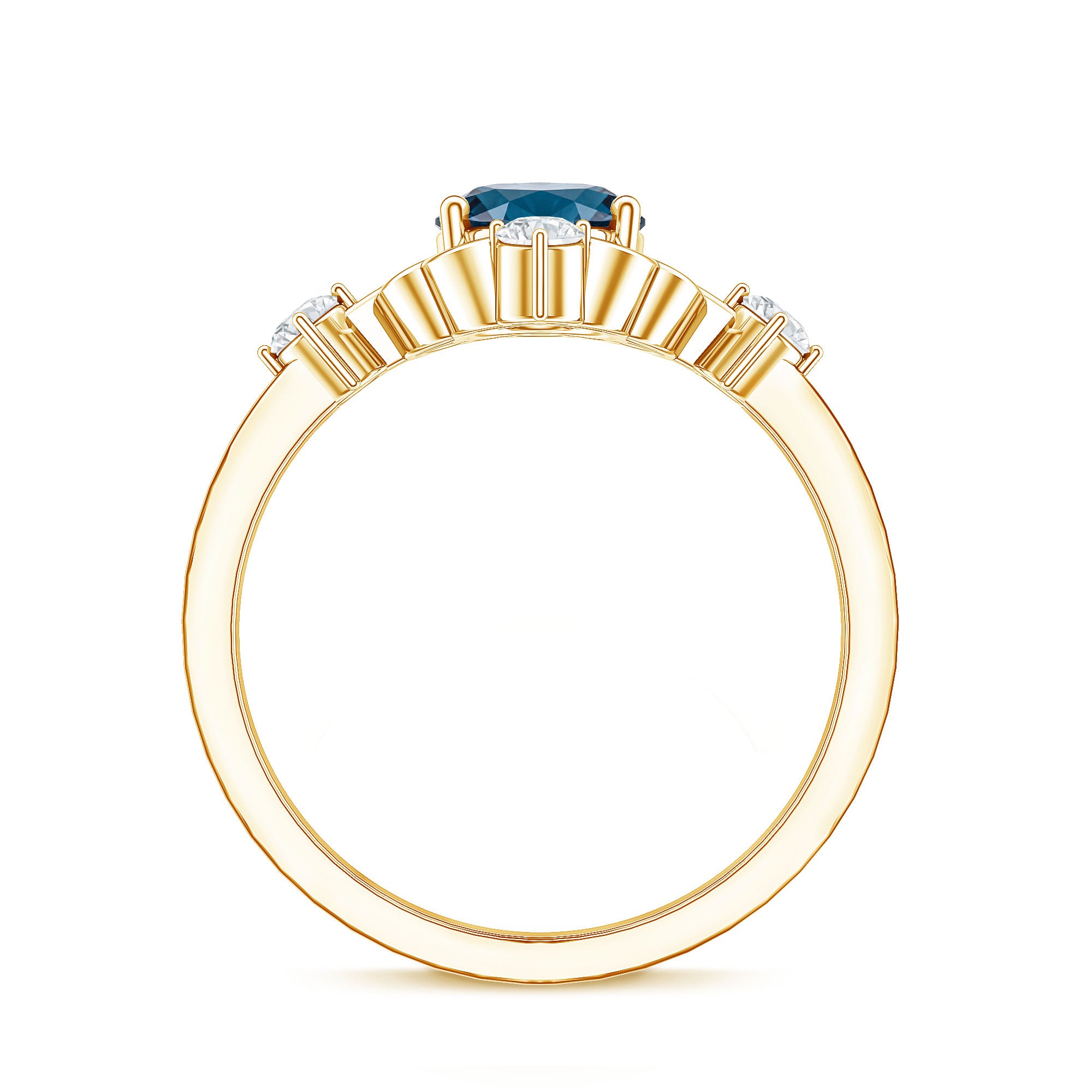 Art Deco Inspired Blue Topaz Oval Engagement Ring with Diamond AAA - Rosec Jewels