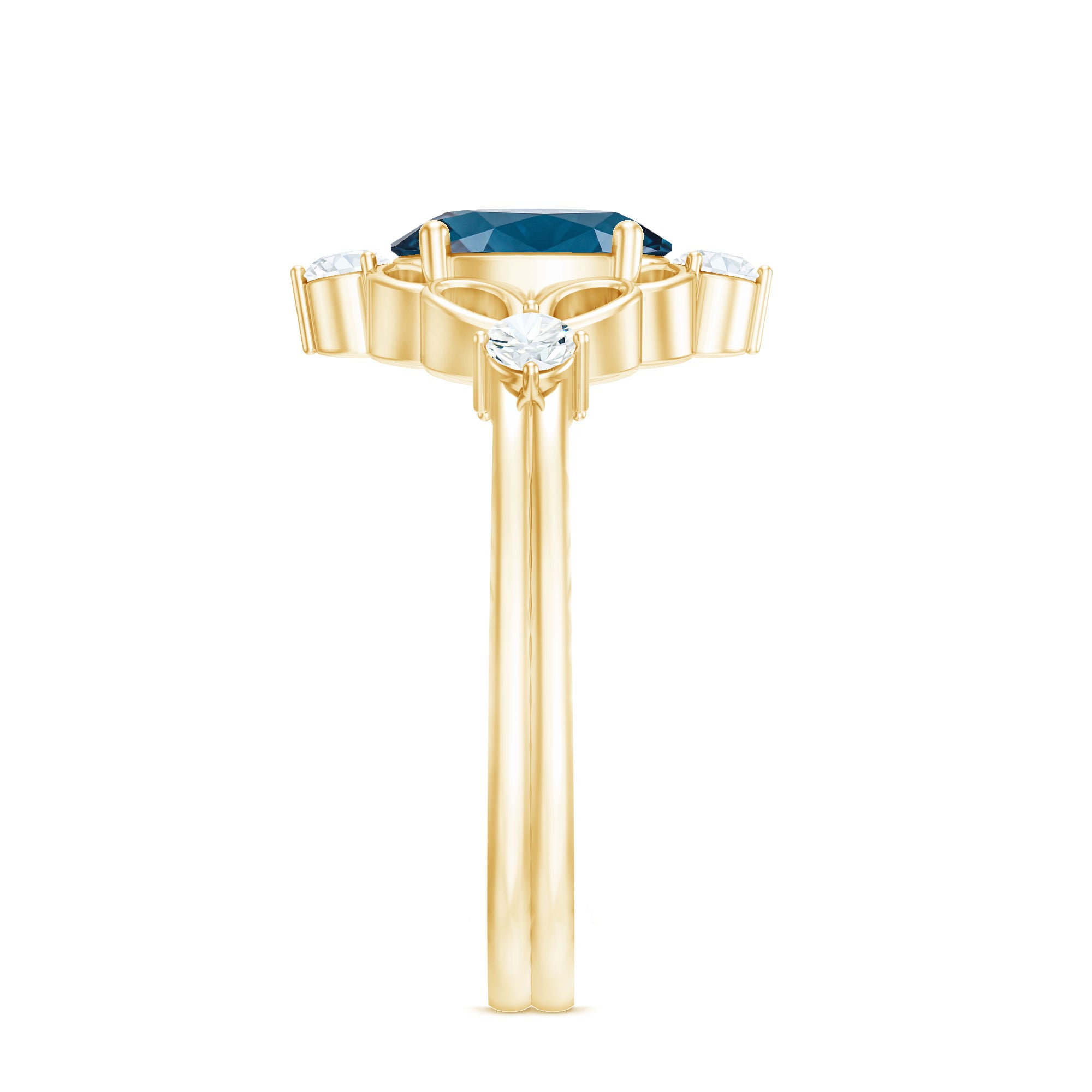 Art Deco Inspired Blue Topaz Oval Engagement Ring with Diamond AAA - Rosec Jewels