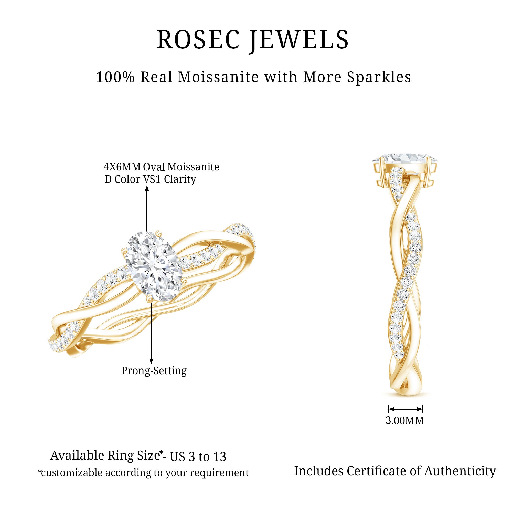 Oval Cut Moissanite Braided Engagement Ring D-VS1 - Rosec Jewels