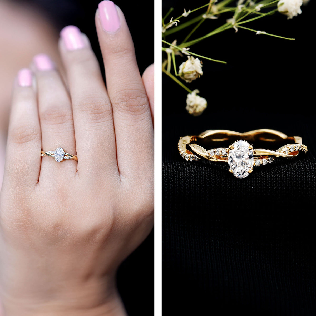 Oval Cut Moissanite Braided Engagement Ring D-VS1 - Rosec Jewels