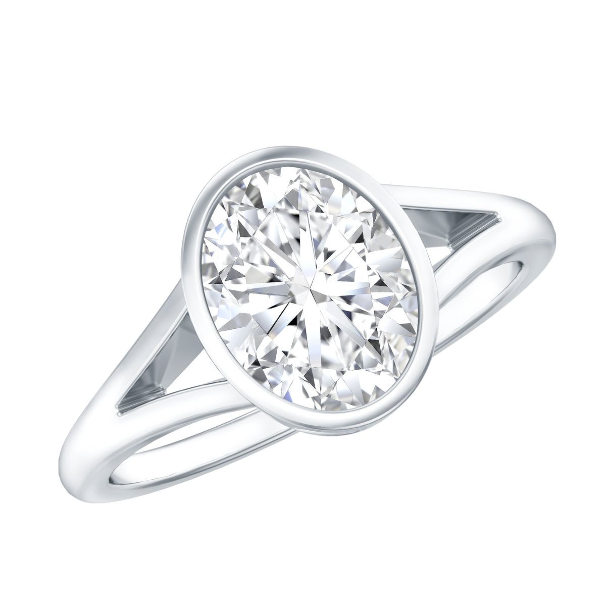 Certified 2 Carat Oval Moissanite Solitaire Engagement Ring in Split Shank D-VS1 - Rosec Jewels