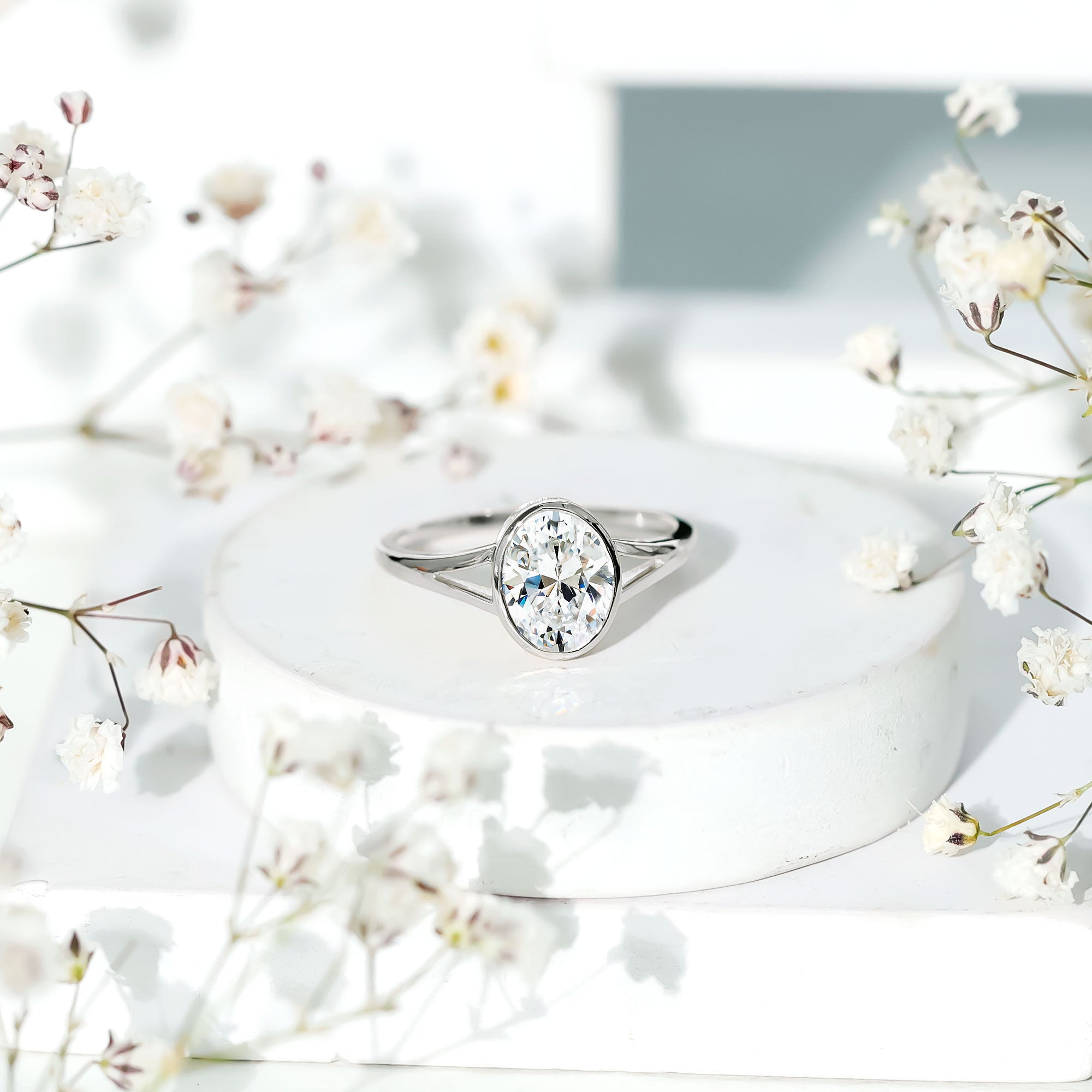Certified 7X9 MM Oval Moissanite Solitaire Engagement Ring D-VS1 - Rosec Jewels