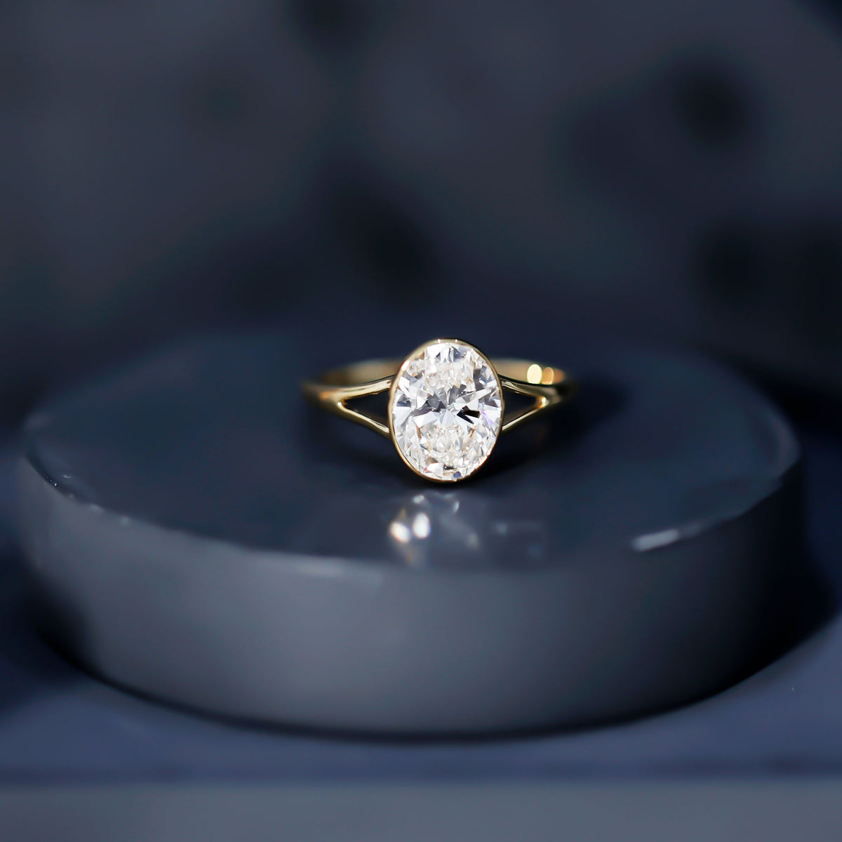 Certified 2 Carat Oval Moissanite Solitaire Engagement Ring in Split Shank D-VS1 - Rosec Jewels