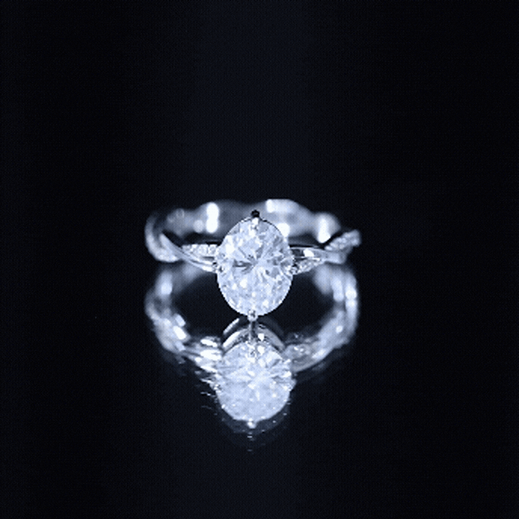 Moissanite Oval Engagement Ring With Diagonal Prong Setting D-VS1 - Rosec Jewels