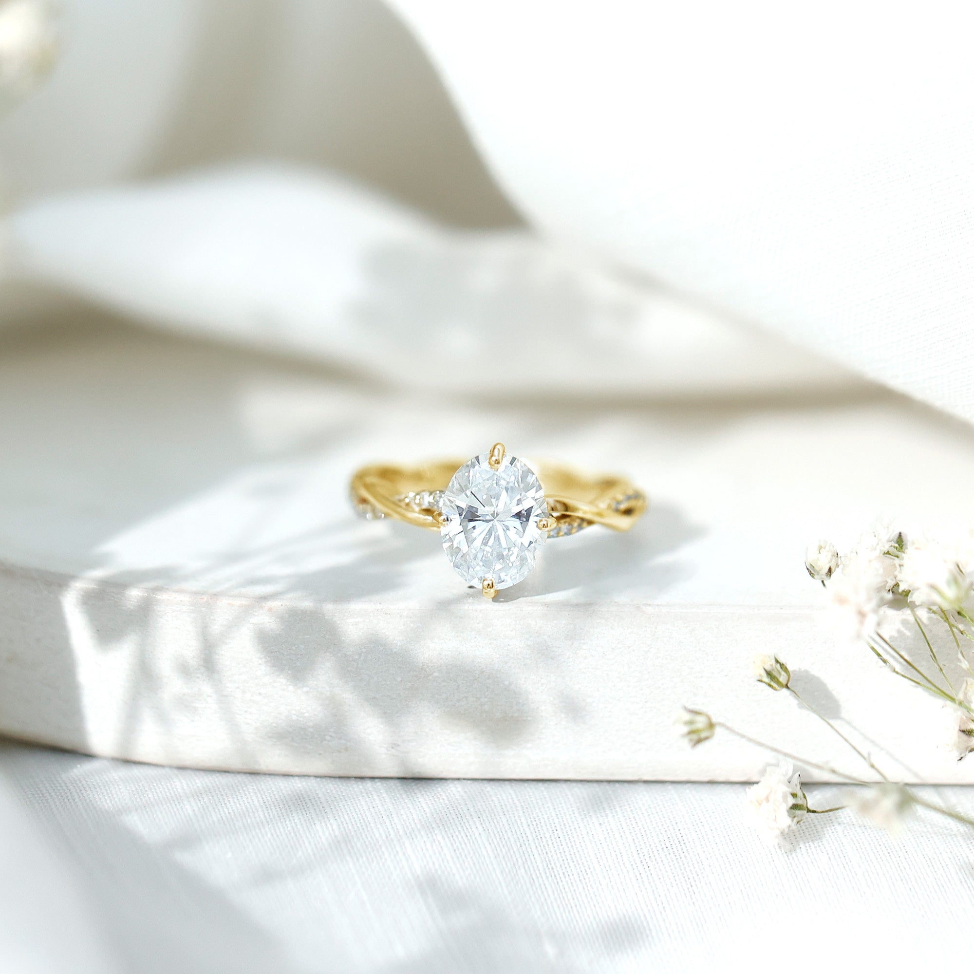 Moissanite Oval Engagement Ring With Diagonal Prong Setting D-VS1 - Rosec Jewels
