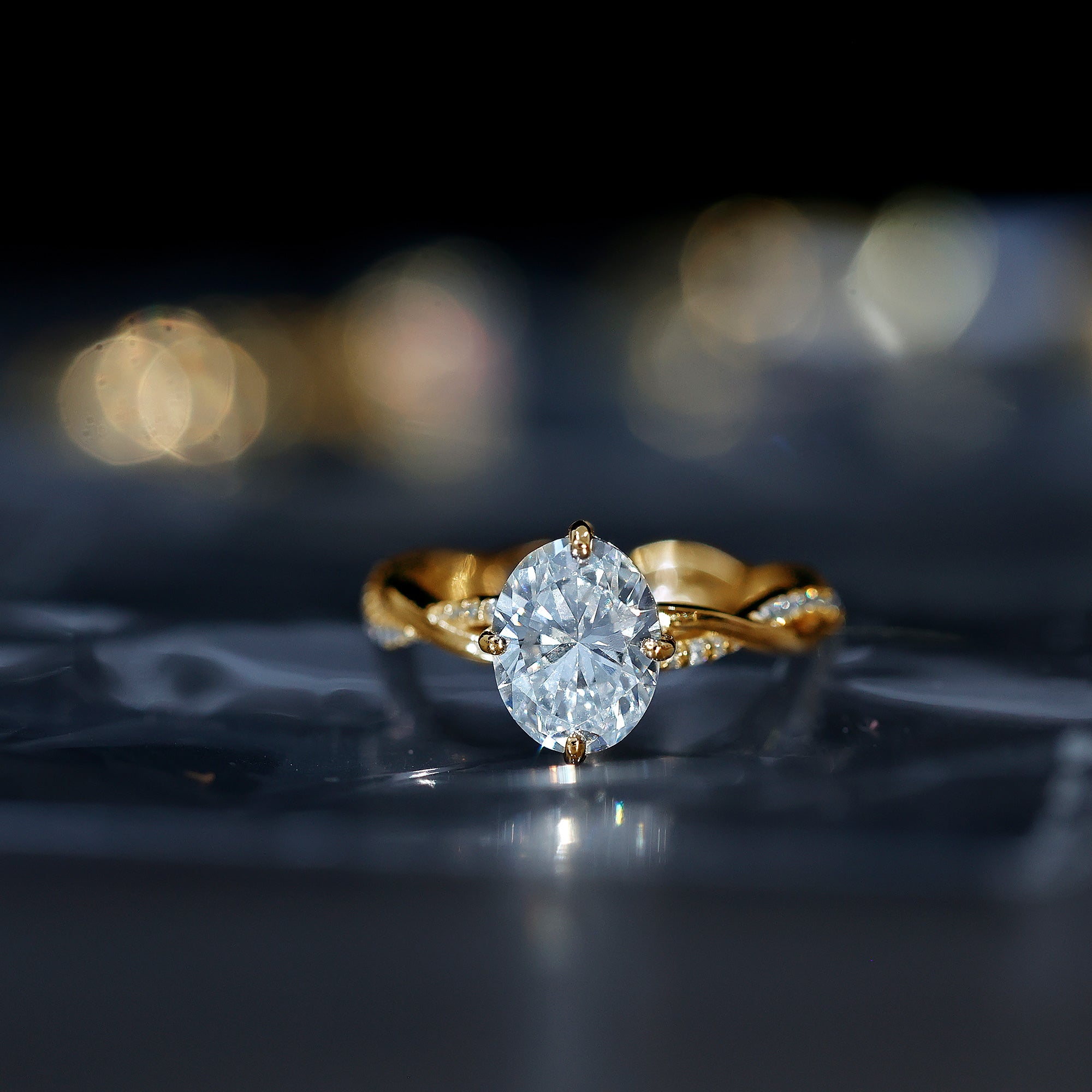Moissanite Oval Engagement Ring With Diagonal Prong Setting D-VS1 - Rosec Jewels