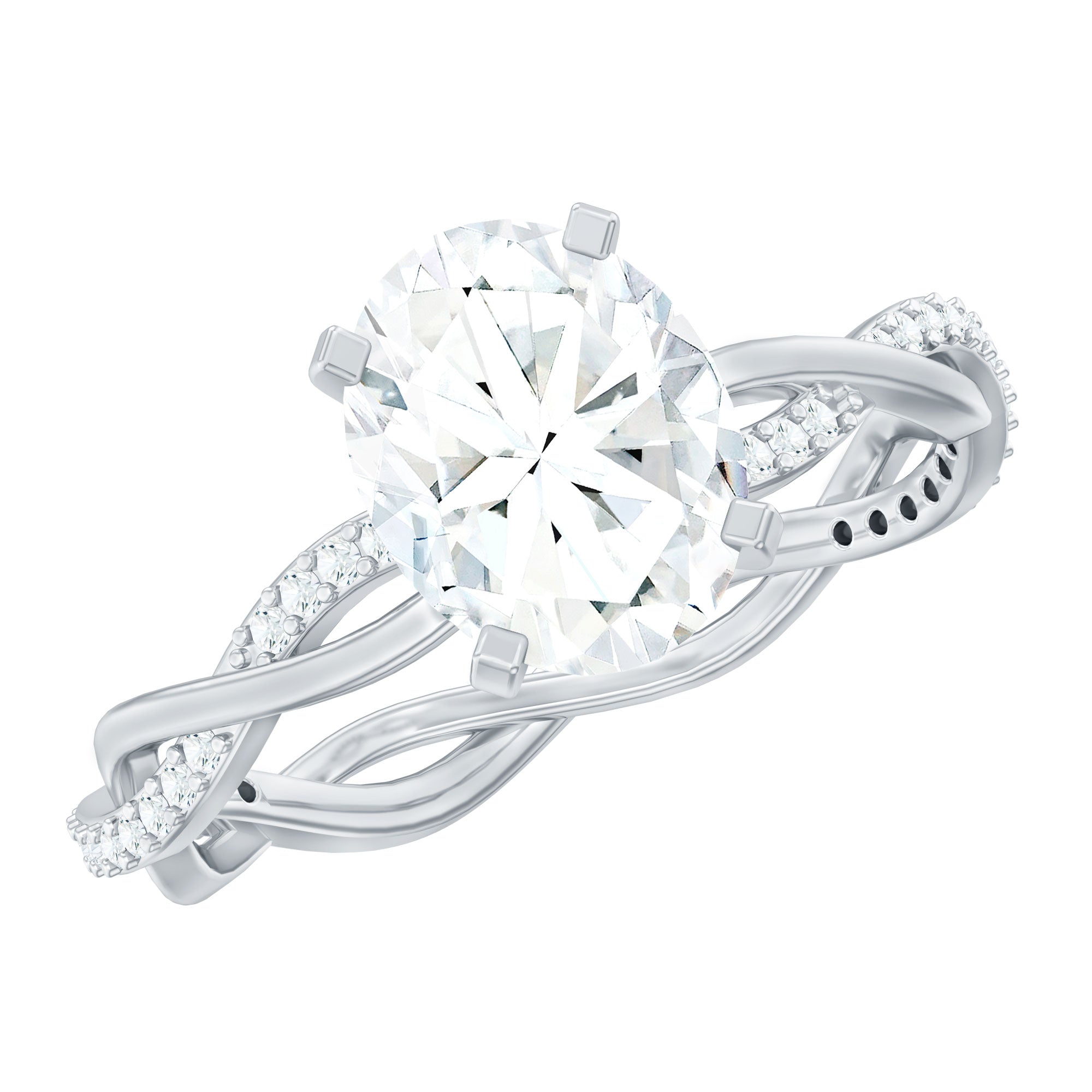 Rosec Jewels-Oval Shape Moissanite Solitaire Engagement Ring in Braided Shank