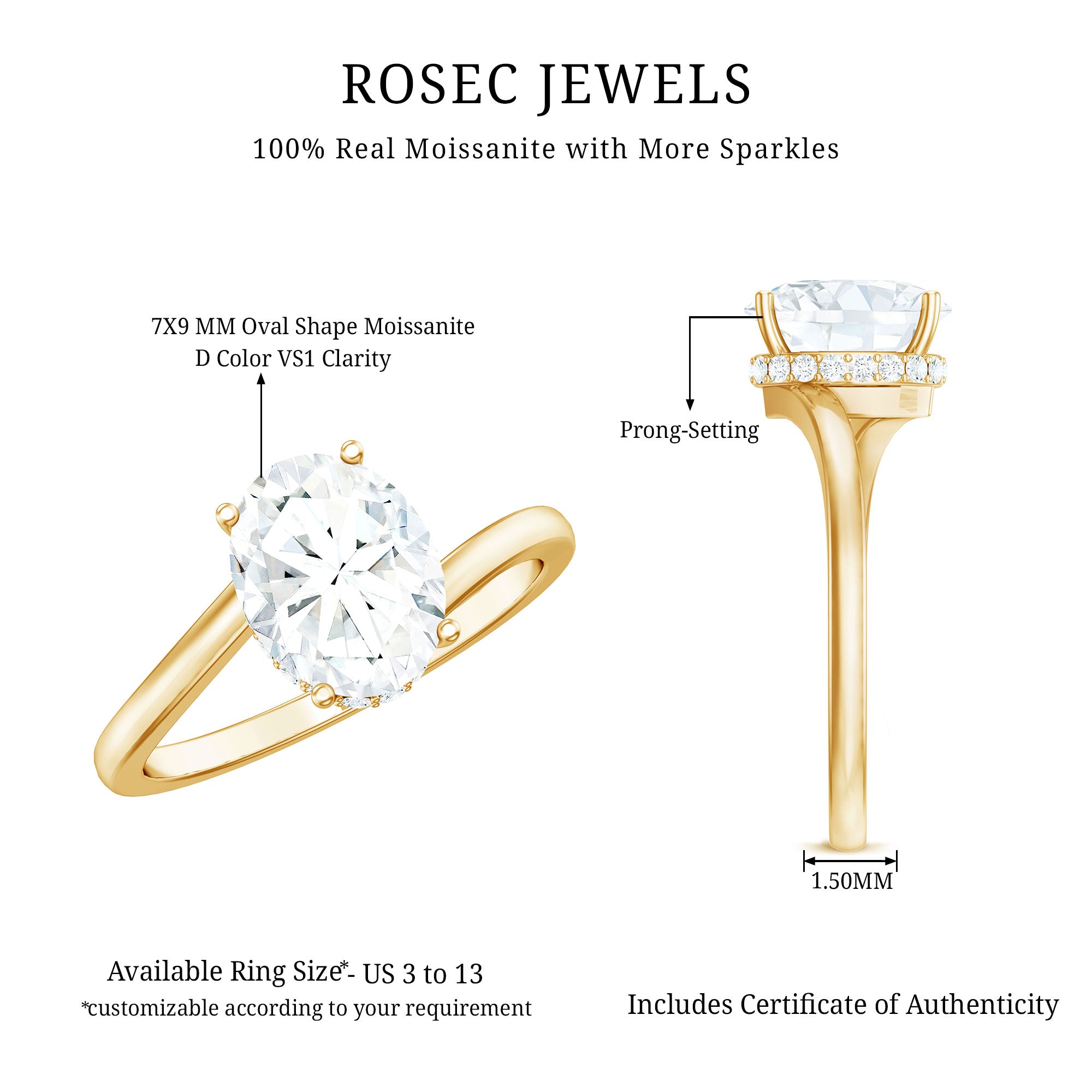 Rosec Jewels-Oval Cut Solitaire Moissanite Bypass Engagement Ring
