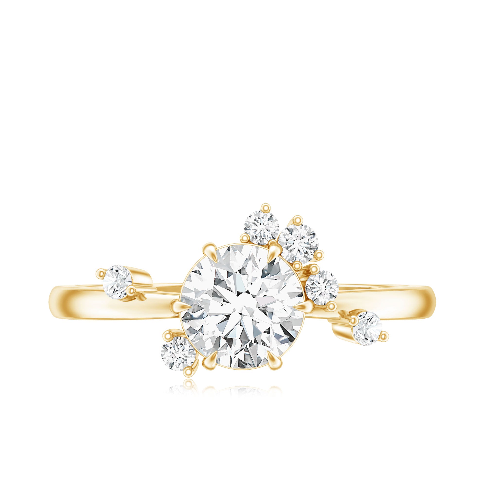 Rosec Jewels-Round Cut Scatter Moissanite Unique Engagement Ring