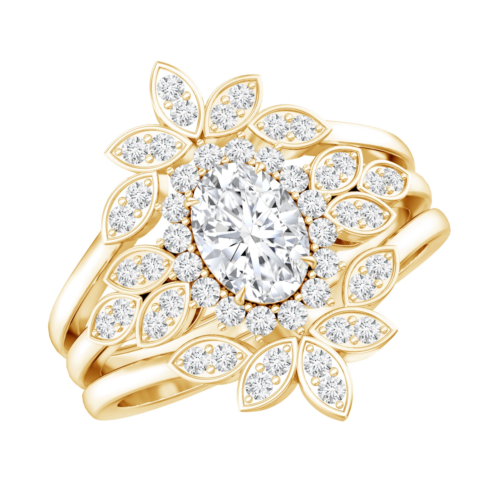Rosec Jewels-Vintage Inspired Moissanite Wedding Ring Set of 3
