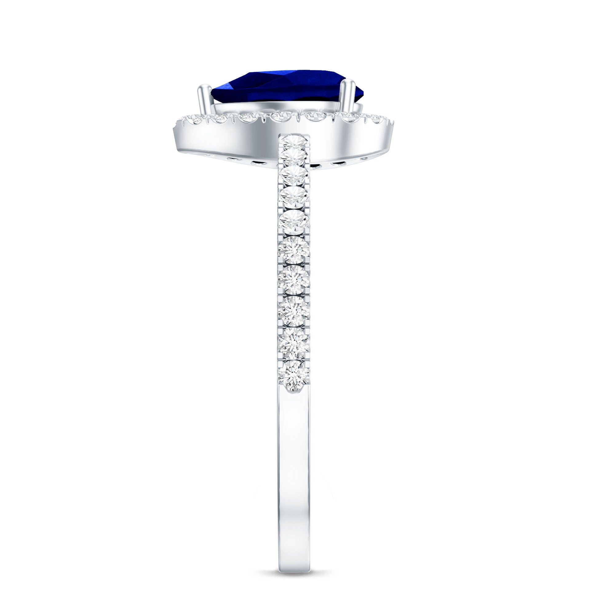 Certified 1.6 Carat Lab Grown Blue Sapphire Teardrop Engagement Ring with Diamond Halo AAAA - Rosec Jewels