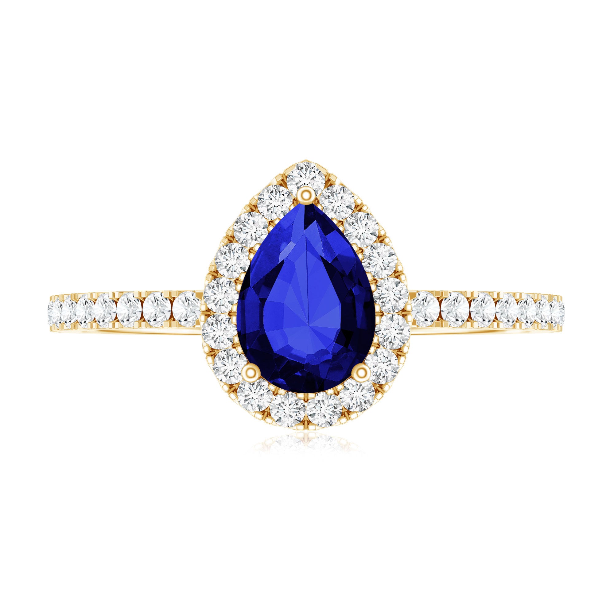 Certified 1.6 Carat Lab Grown Blue Sapphire Teardrop Engagement Ring with Diamond Halo AAAA - Rosec Jewels