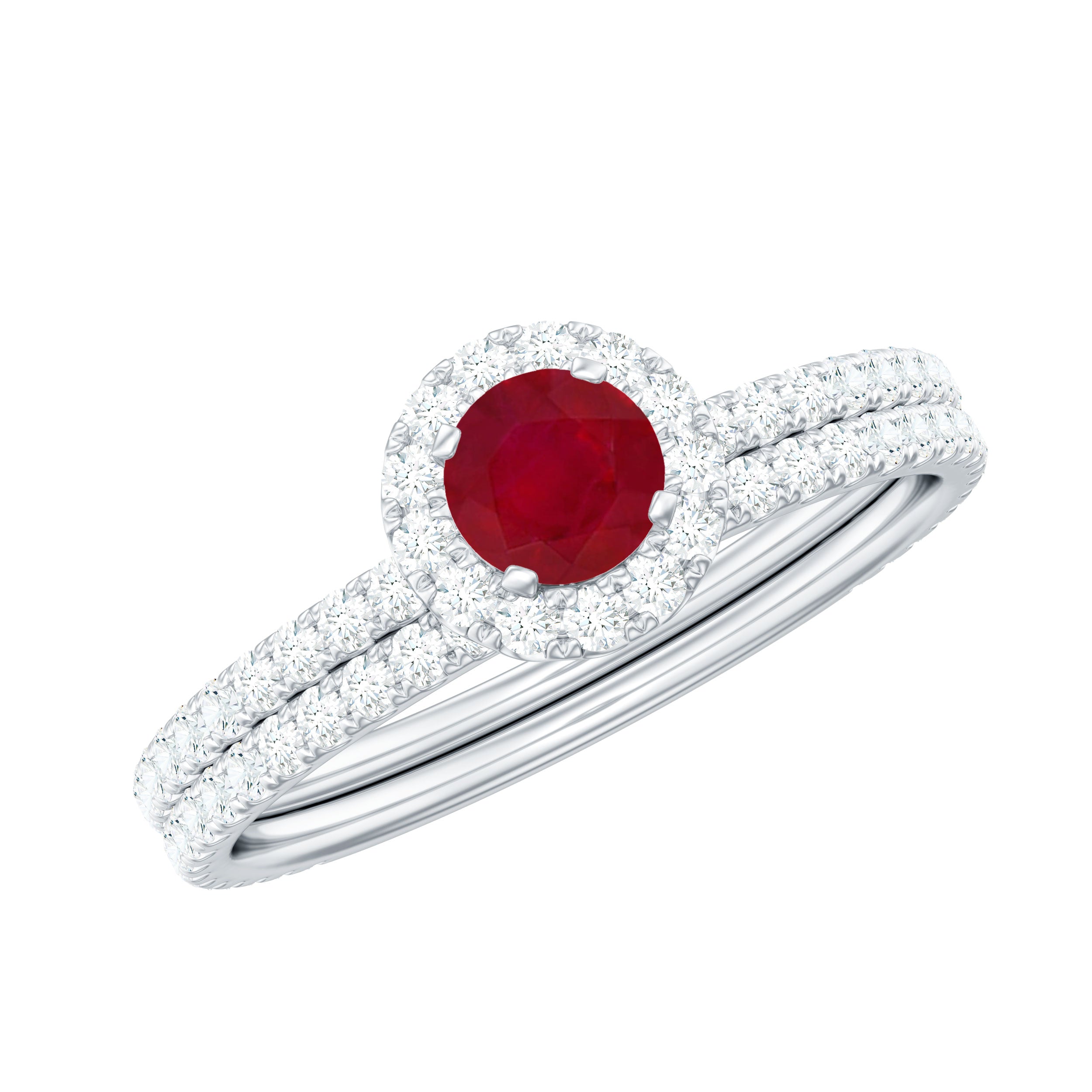 Ruby Minimal Ring Set with Diamond Stackable Band