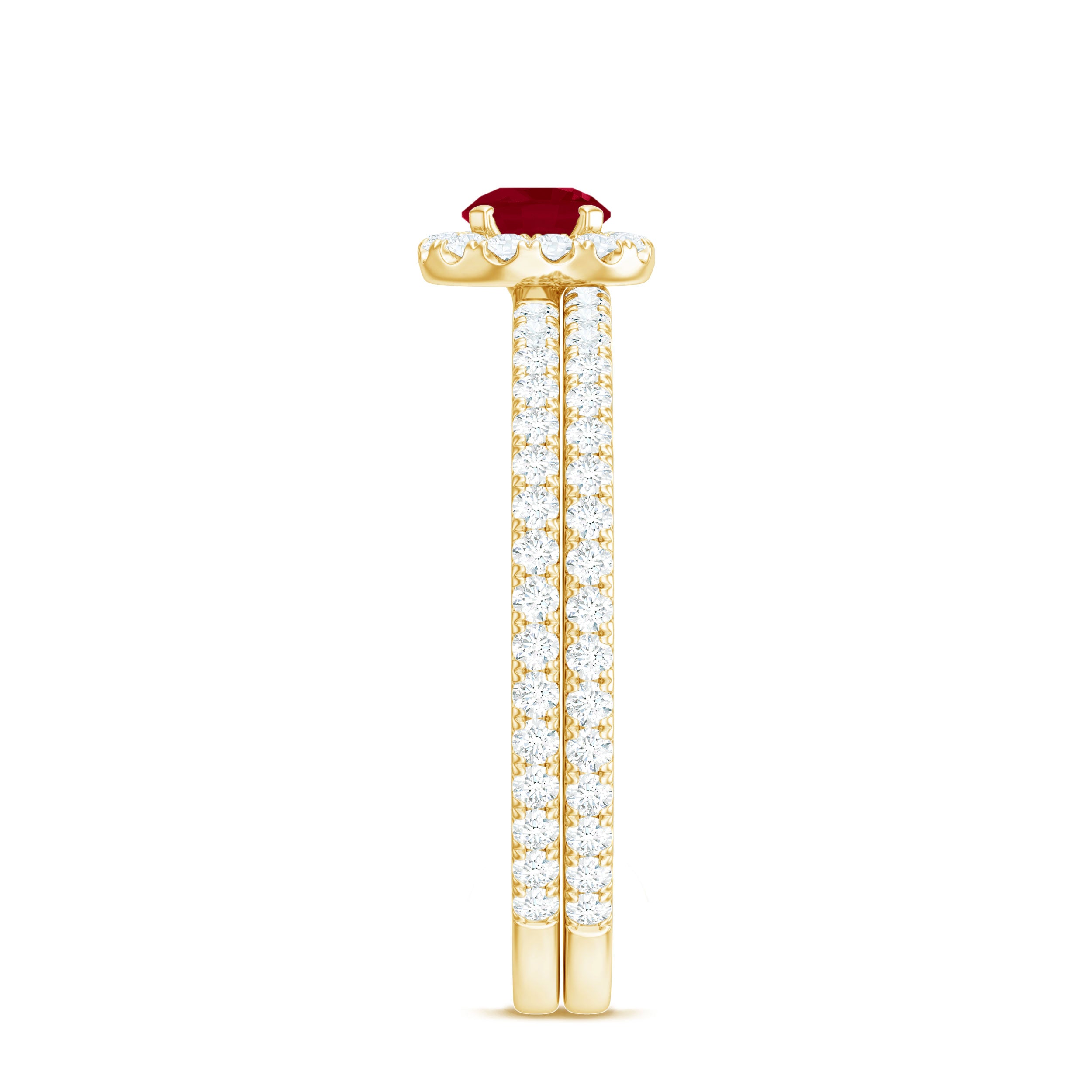 Natural Ruby Wedding Engagement Ring Set with Diamond AAA - Rosec Jewels