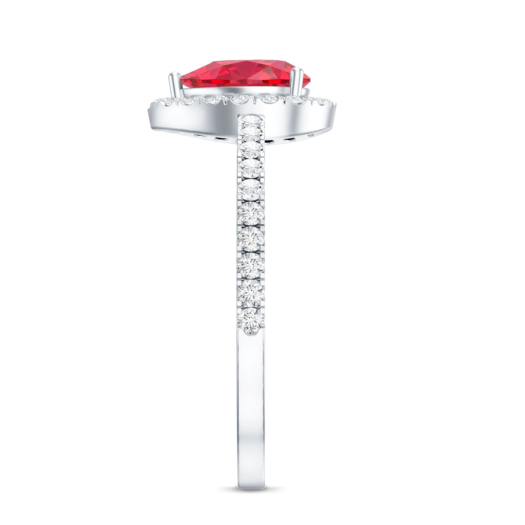 Lab Created Ruby Teardrop Halo Engagement Ring with Diamond AAAA - Rosec Jewels
