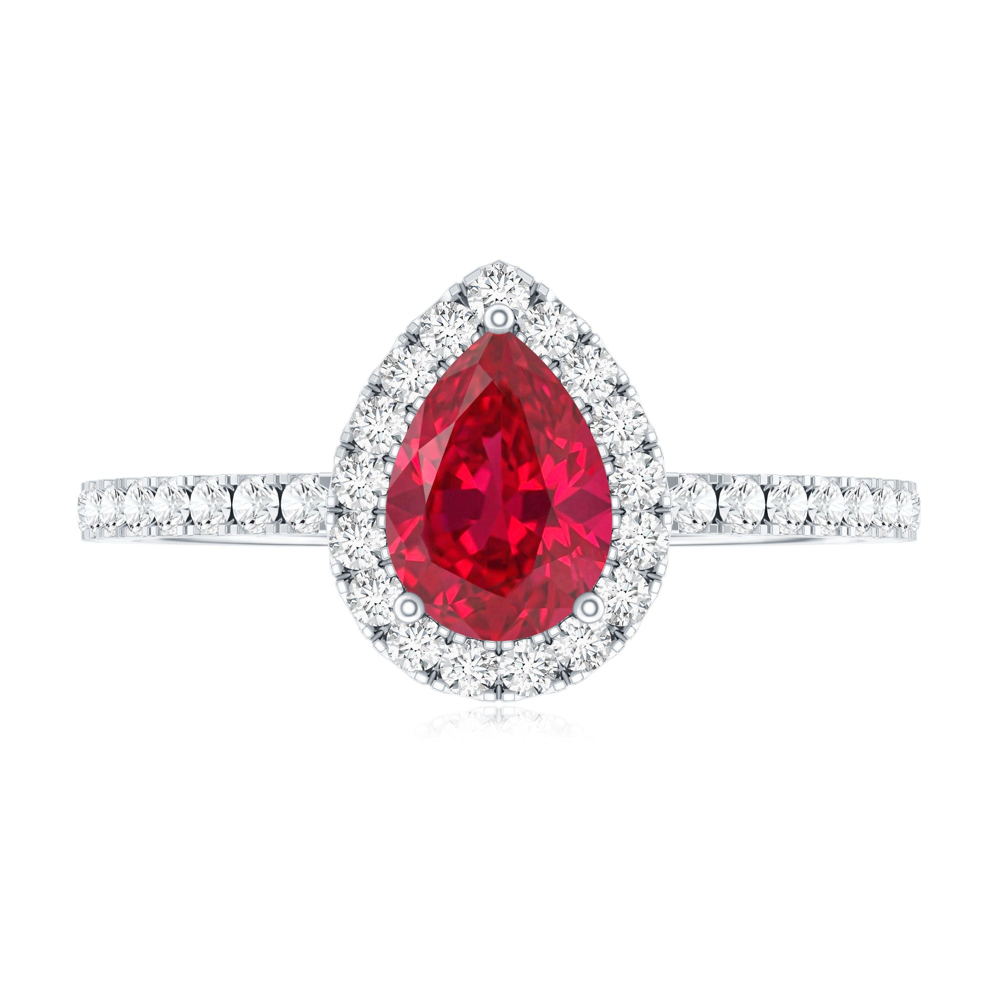 Lab Created Ruby Teardrop Halo Engagement Ring with Diamond AAAA - Rosec Jewels