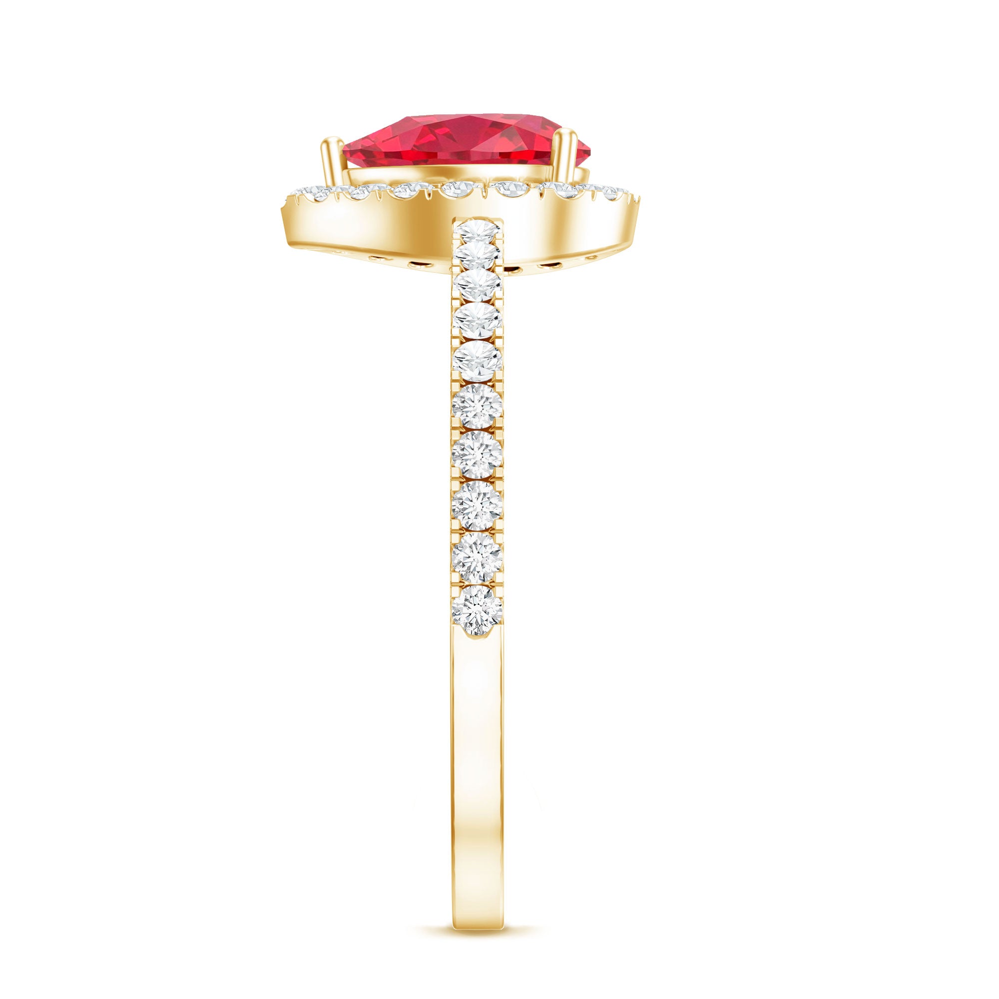 Lab Created Ruby Teardrop Halo Engagement Ring with Diamond AAAA - Rosec Jewels