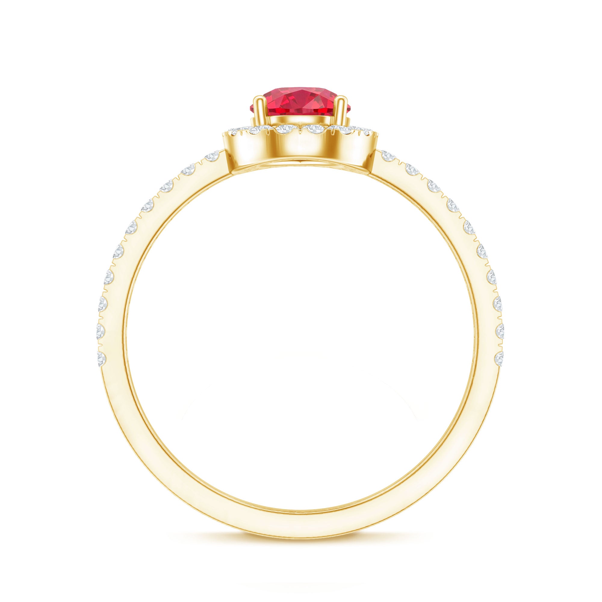 Lab Created Ruby Teardrop Halo Engagement Ring with Diamond AAAA - Rosec Jewels