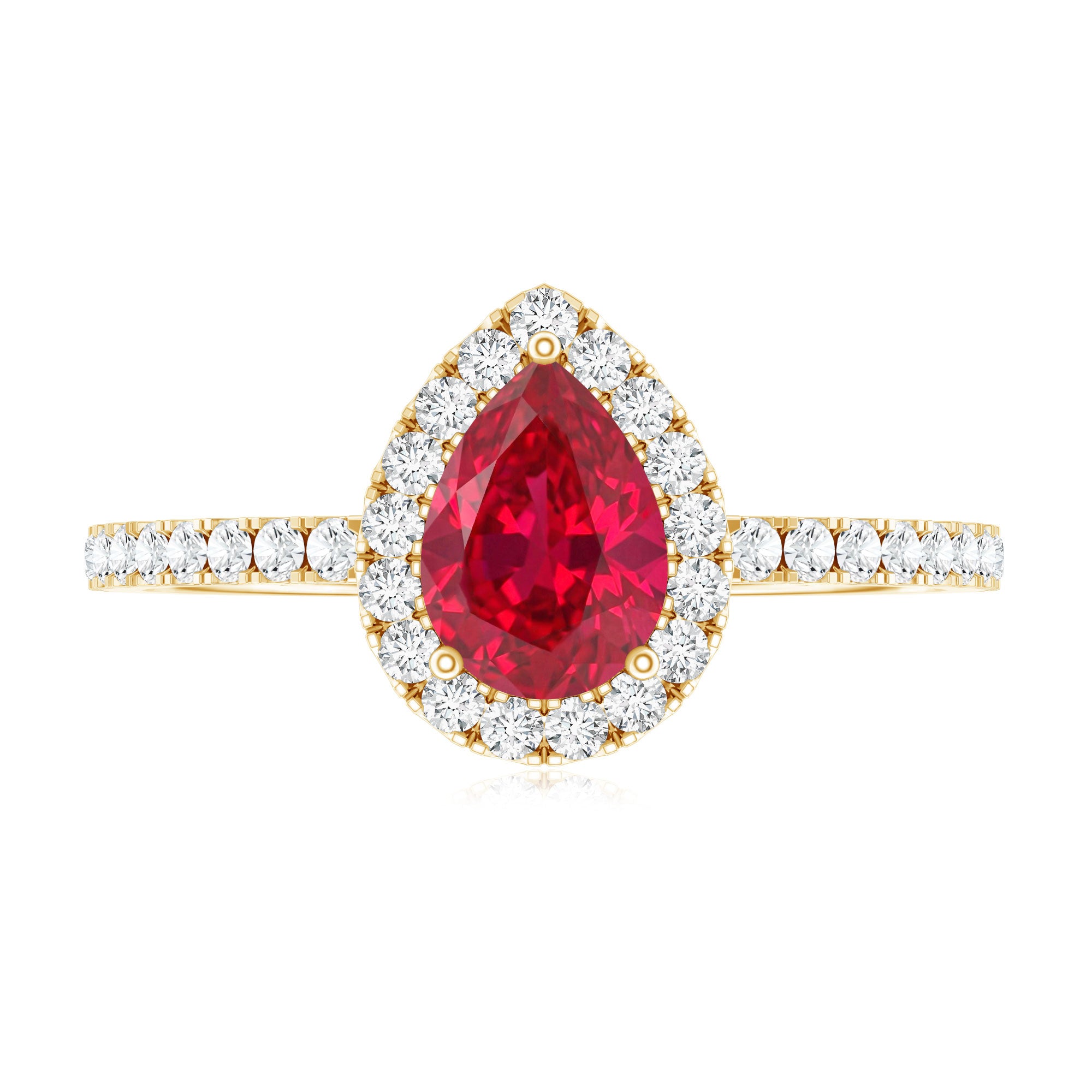 Lab Created Ruby Teardrop Halo Engagement Ring with Diamond AAAA - Rosec Jewels