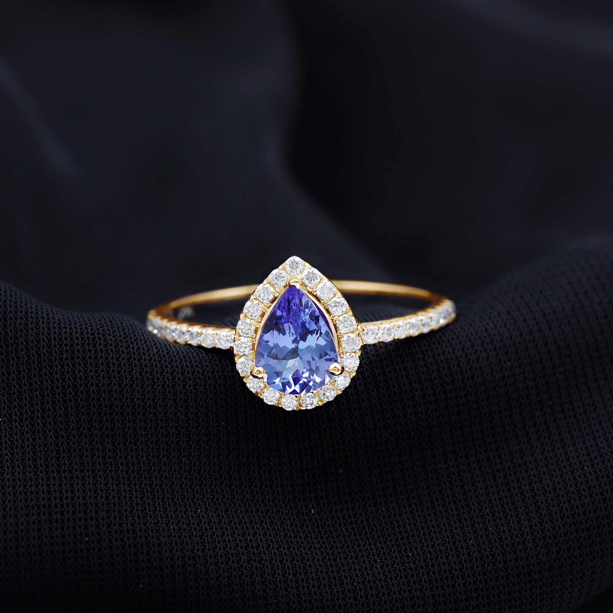 Rosec Jewels-Real Pear Shape Tanzanite Teardrop Engagement Ring with Diamond Halo