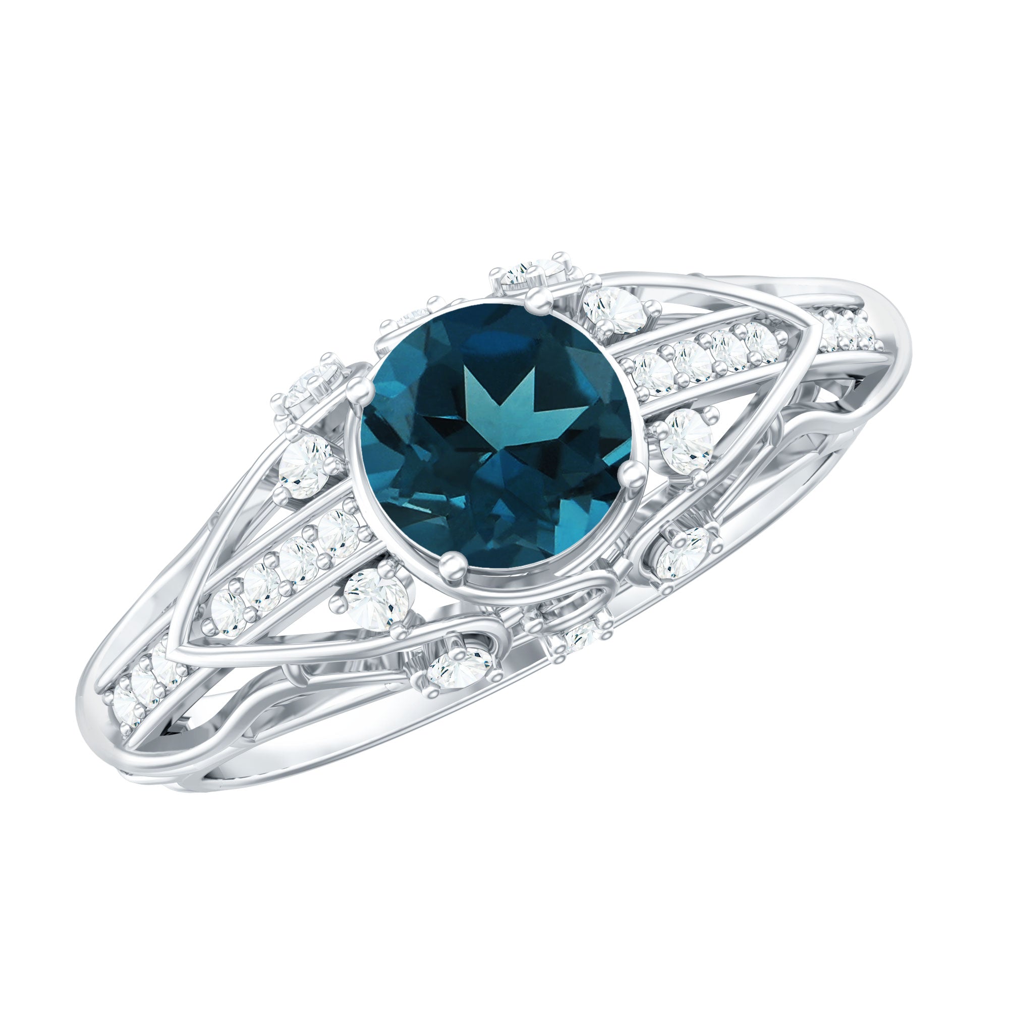 Vintage Looking London Blue Topaz and Diamond Engagement Ring With Certificate AAA - Rosec Jewels