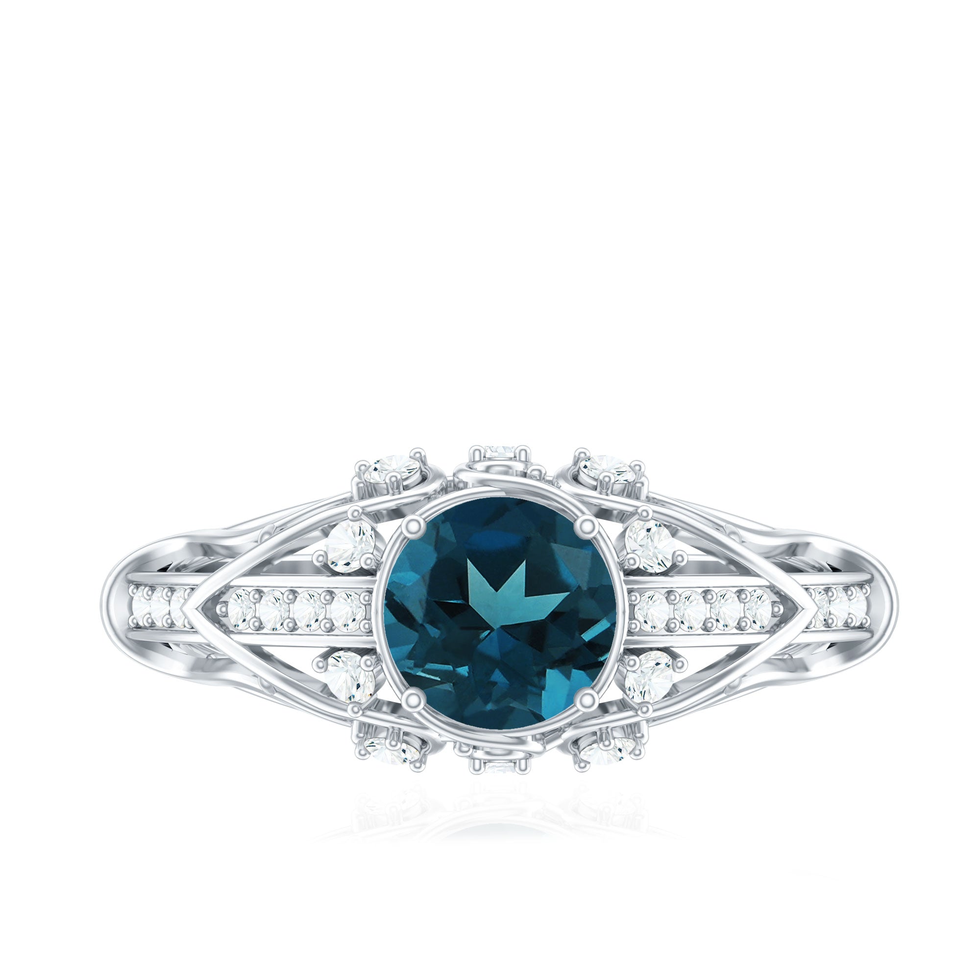 Vintage Looking London Blue Topaz and Diamond Engagement Ring With Certificate AAA - Rosec Jewels