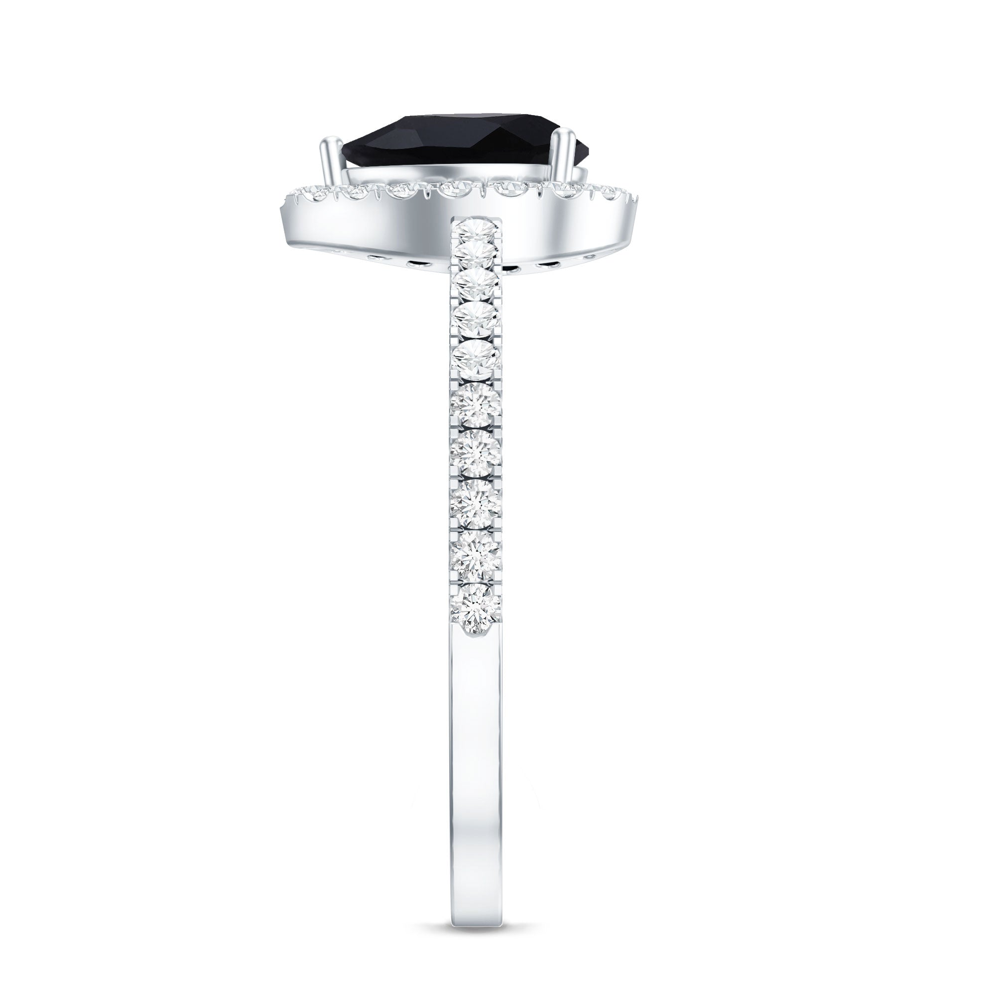 Certified 0.85 Carat Pear Shape Lab Grown Black and White Diamond Halo Engagement Ring AAAA ( Synthetic ) - Rosec Jewels