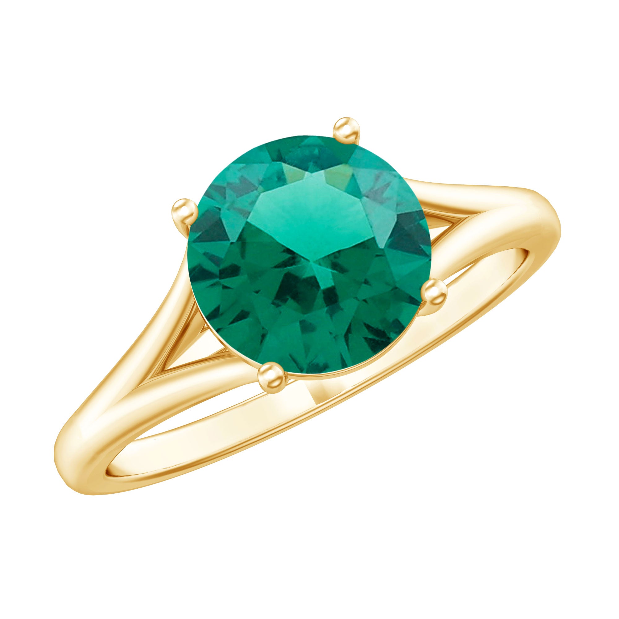 Certified 8 mm Lab Grown Emerald Engagement Ring with Diamond AAAA - Rosec Jewels