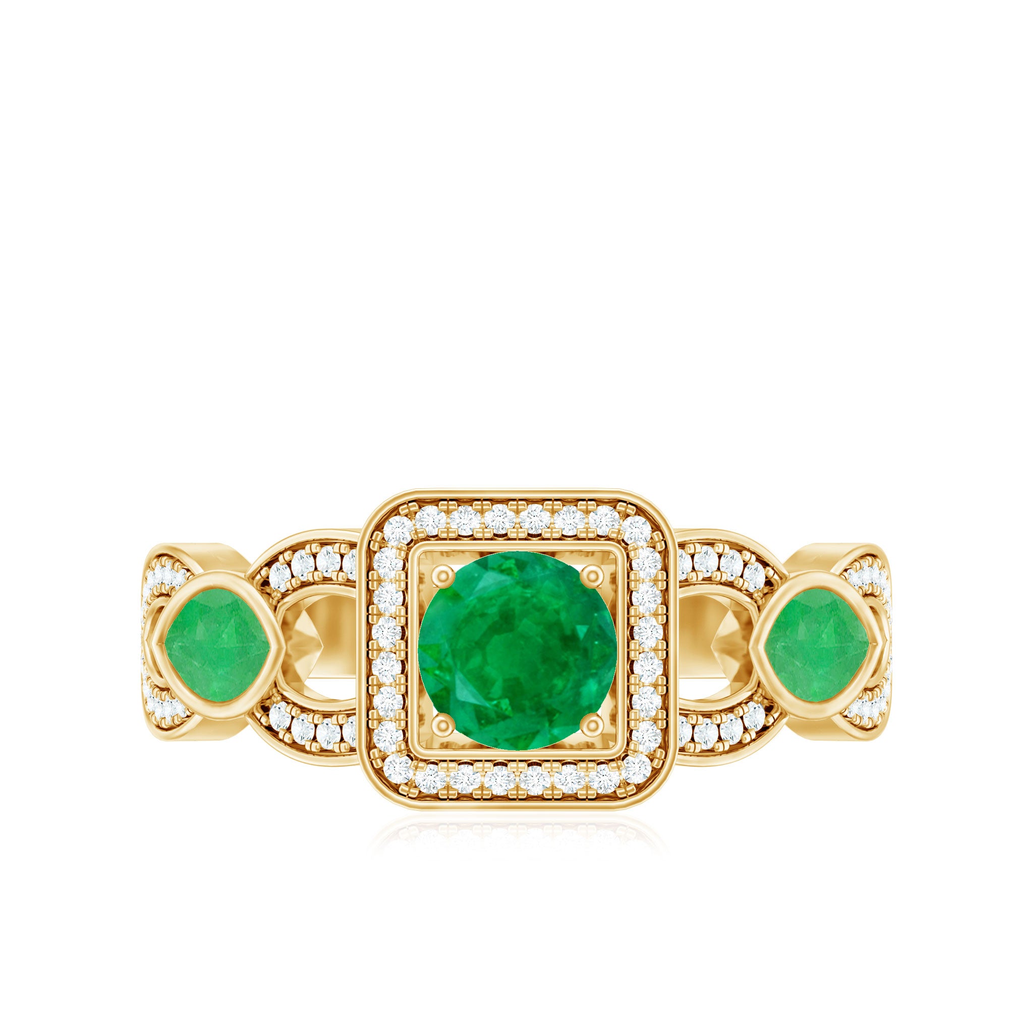 Rosec Jewels-Natural Emerald Diamond Vintage Looking Engagement Ring