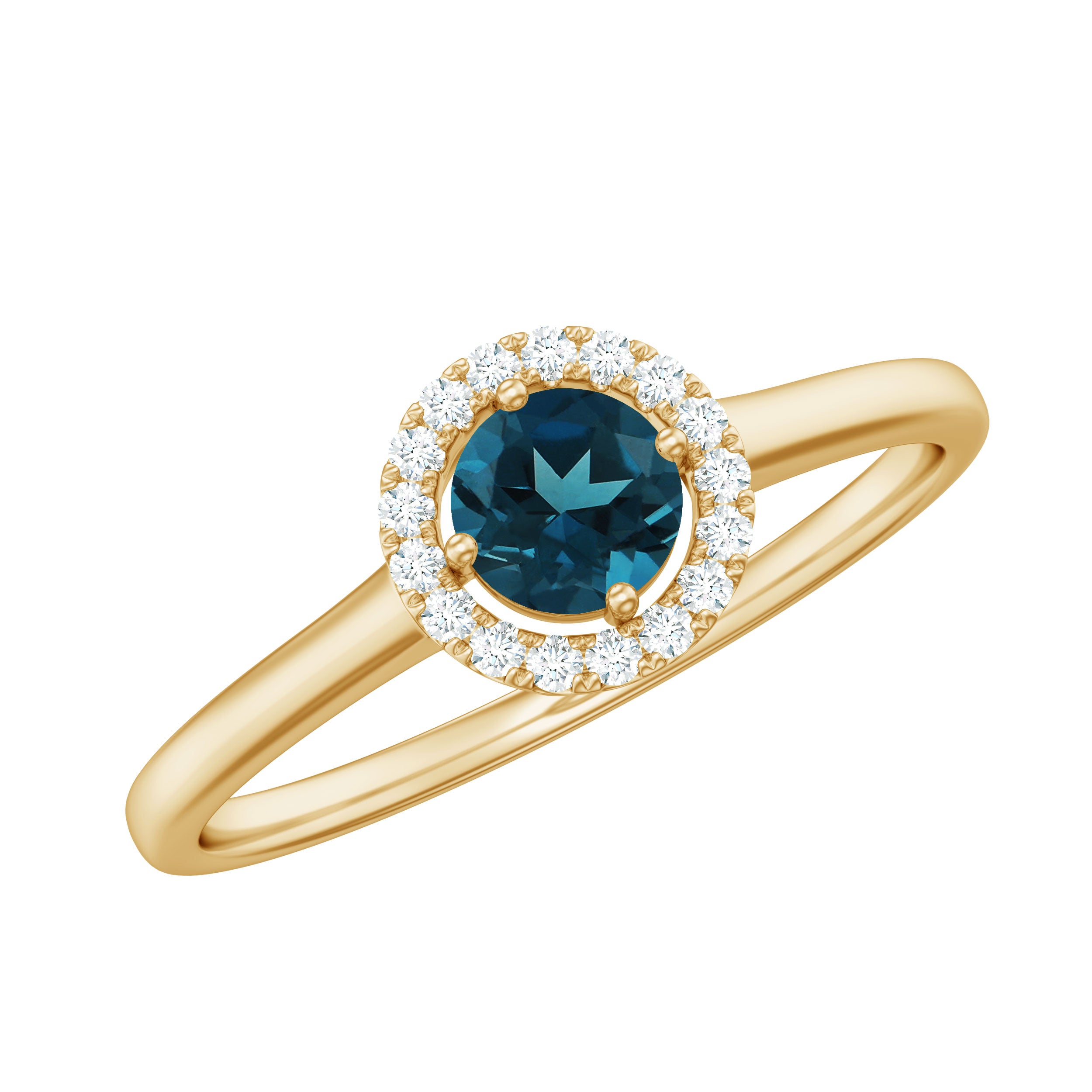 Certified Blue Topaz and Diamond Halo Promise Ring AAA - Rosec Jewels