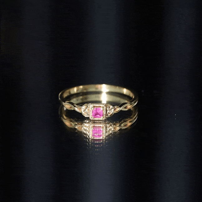 Rosec Jewels-Real Princess Cut Ruby Promise Ring with Celtic Knot