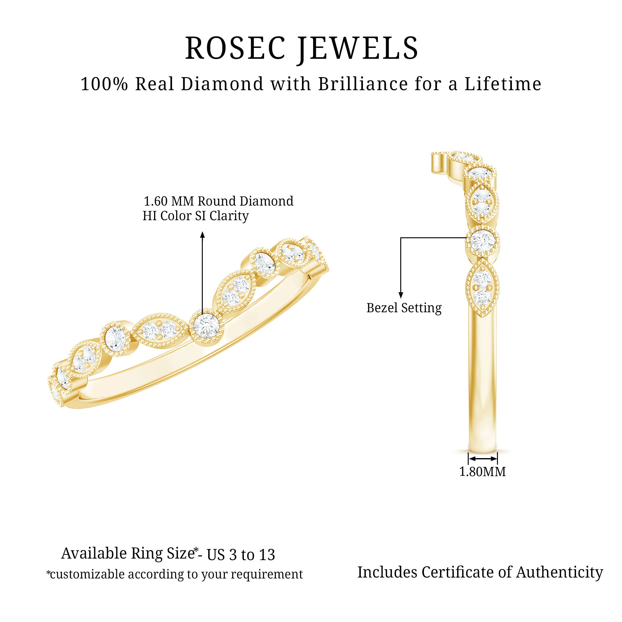 Natural Diamond Curved Wedding Enhancer Ring Natural - ( HI-SI ) - Rosec Jewels