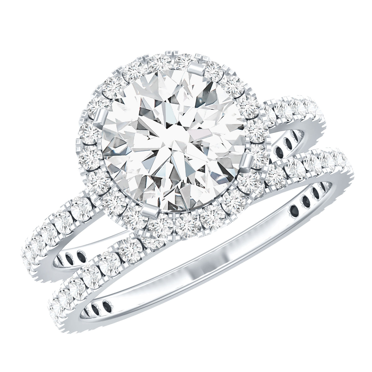 Rosec Jewels-Lab Grown 2 Carat Diamond Halo Bridal Ring Set with IGI Certificate