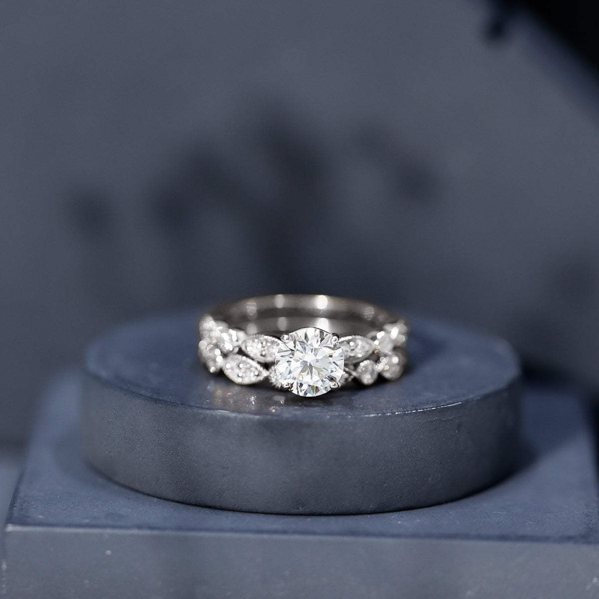 Rosec Jewels-Vintage Inspired 2 Carat Lab Grown Diamond Bridal Ring Set with IGI Certificate