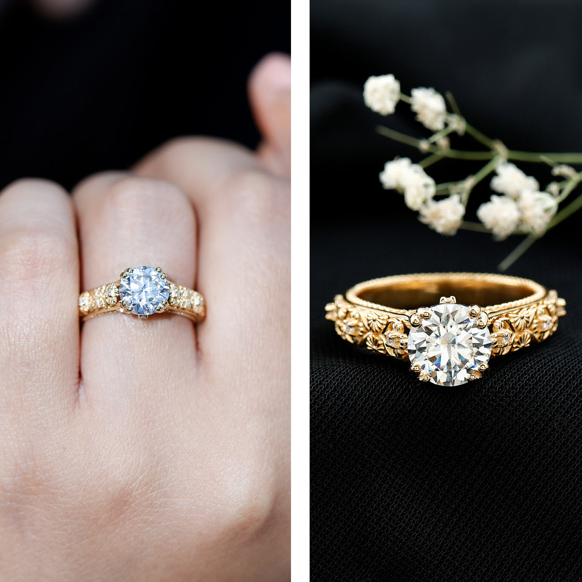 2 Carat Lab Grown Diamond Nature Inspired Engagement Ring with IGI Certificate Lab - ( E-VS1 ) - Rosec Jewels