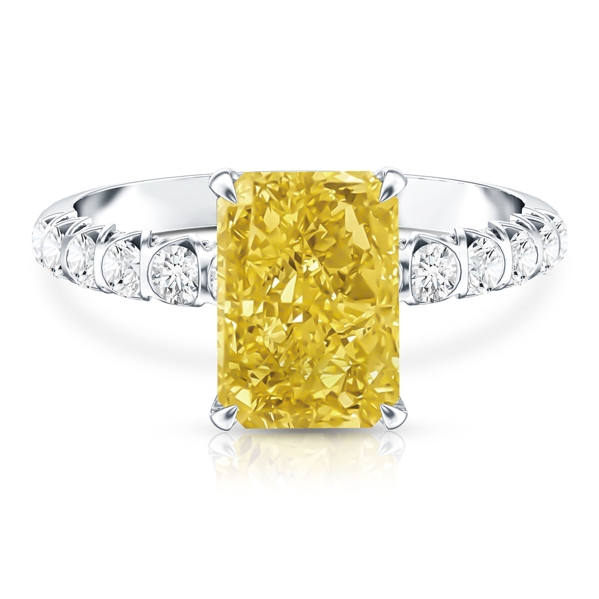 3 Carat Radiant Cut Lab Yellow Diamond Statement Engagement Ring IGI Certified Vivid Yellow - VS1 - Rosec Jewels