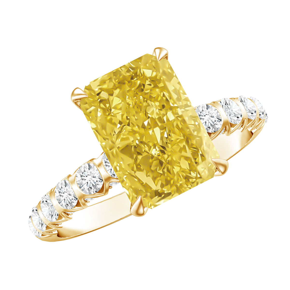 3 Carat Radiant Cut Lab Yellow Diamond Statement Engagement Ring IGI Certified Vivid Yellow - VS1 - Rosec Jewels