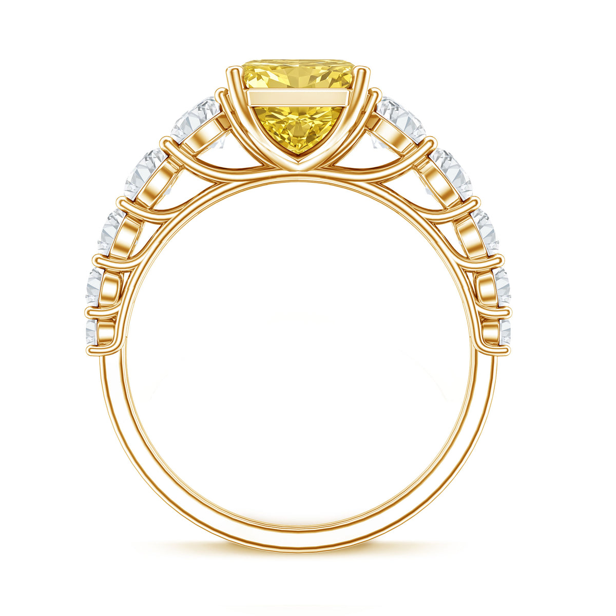 Rosec Jewels-IGI Graded 3 Carat Radiant Cut Lab Grown Yellow Diamond Engagement Ring with Side Stones