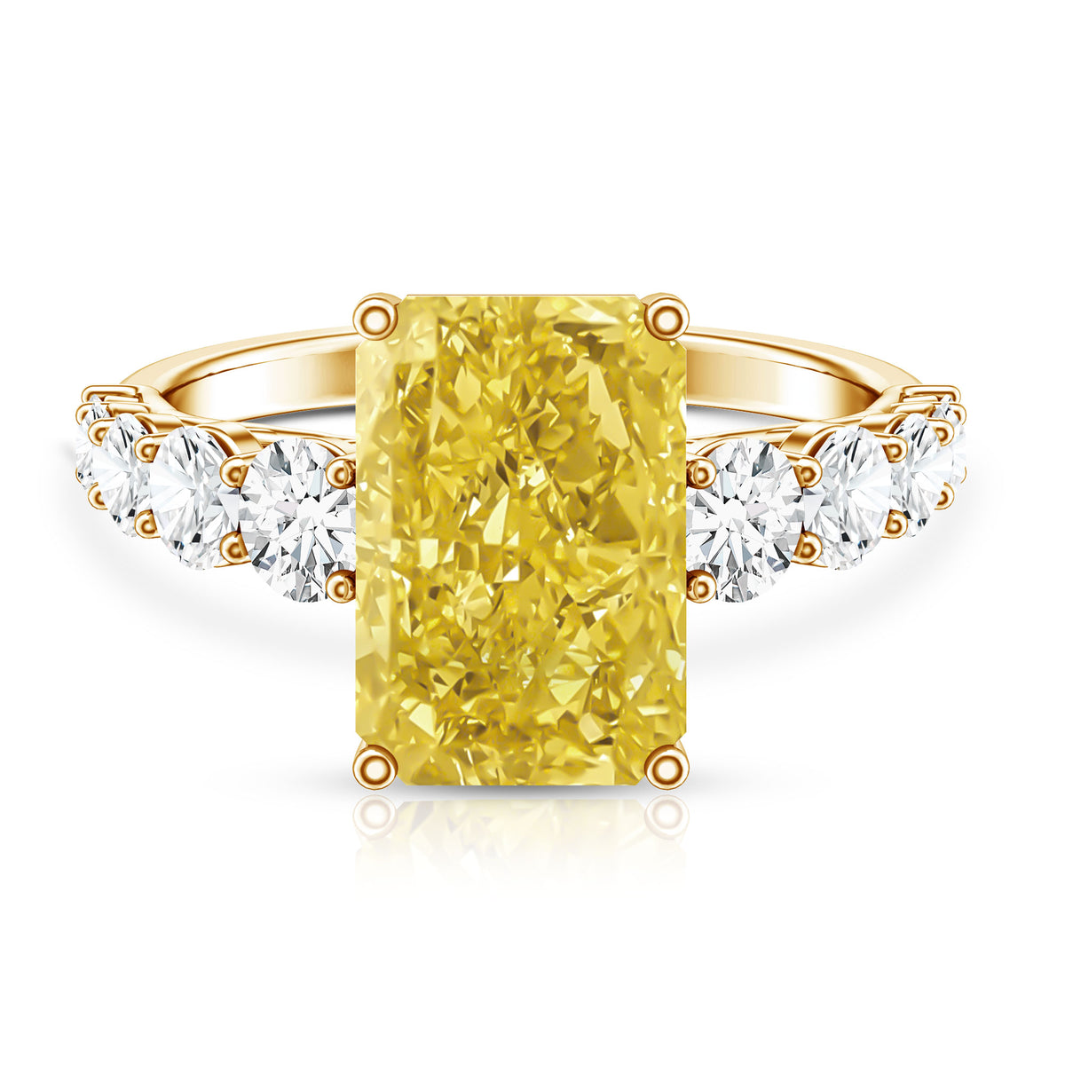 Rosec Jewels-IGI Graded Lab Grown 5 Carat Yellow Diamond Huge Engagement Ring with Side Stones