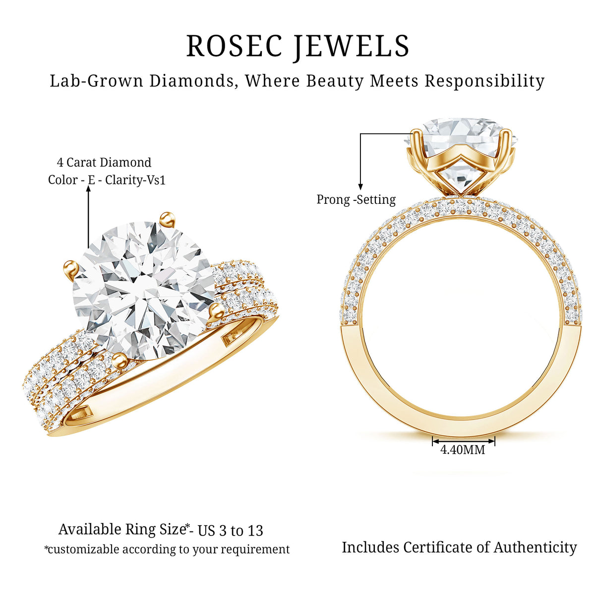 4 Carat IGI Authenticated Lab Grown Diamond Wedding Ring Set for Women Lab - ( E-VS1 ) - Rosec Jewels