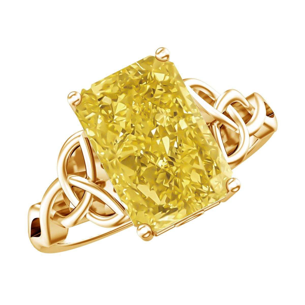 Rosec Jewels-4 Carat Radiant Cut Lab Yellow Diamond Celtic Knot Engagement Ring with IGI Certificate