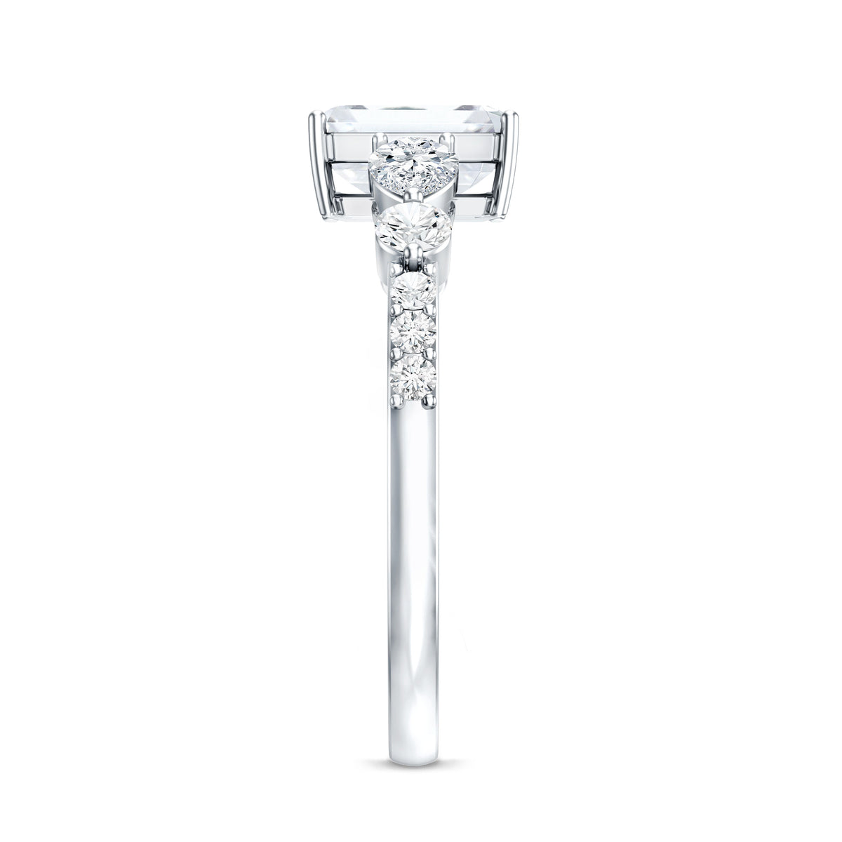 Rosec Jewels-IGI Verified 2 Carat Emerald Cut Lab Grown Diamond Engagement Ring with Side Stones