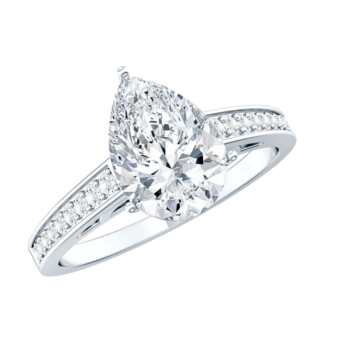 IGI Graded Lab Created 2 Carat Diamond Teardrop Engagement Ring with Side Stones Lab - ( E-VS1 ) - Rosec Jewels