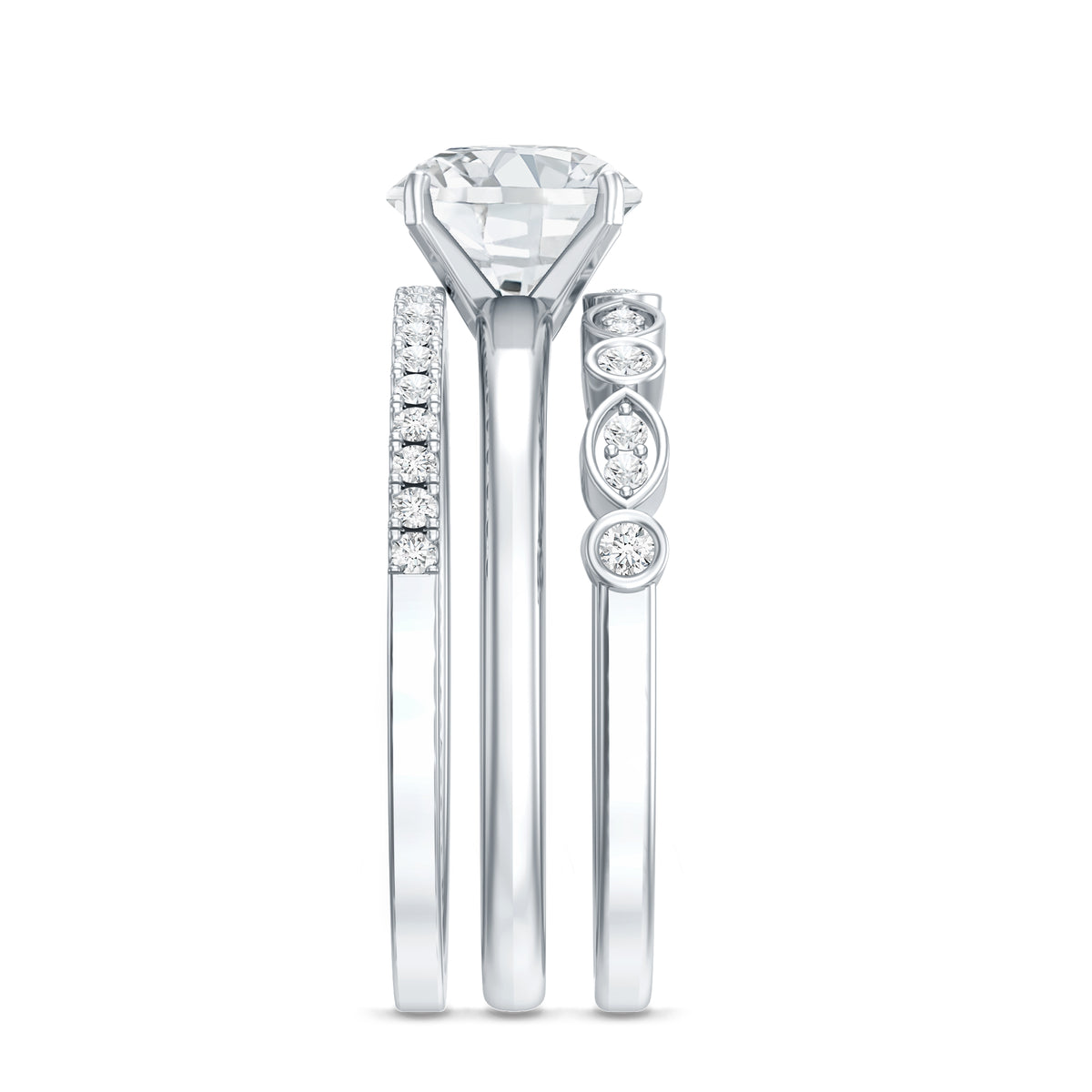 IGI Verified 3 Carat Lab Grown Diamond Trio Wedding Ring Set Lab - ( E-VS1 ) - Rosec Jewels