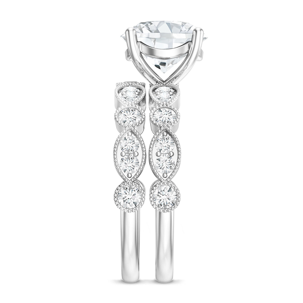 3 Carat Lab Grown Diamond Designer Wedding Ring Set IGI Certified Lab - ( E-VS1 ) - Rosec Jewels