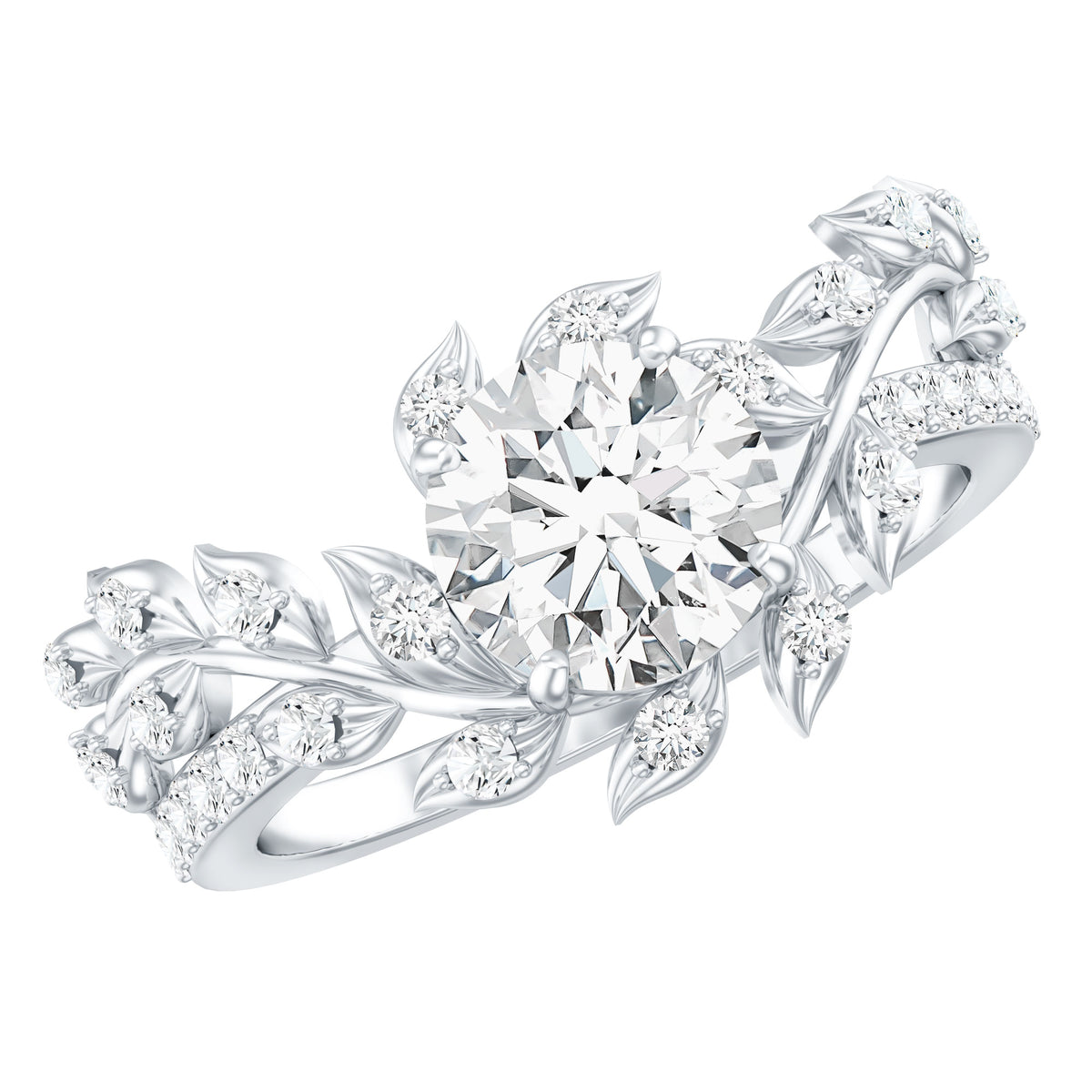 IGI Verified Nature Inspired Engagement Ring with 2 Carat Lab Grown Diamond Lab - ( E-VS1 ) - Rosec Jewels