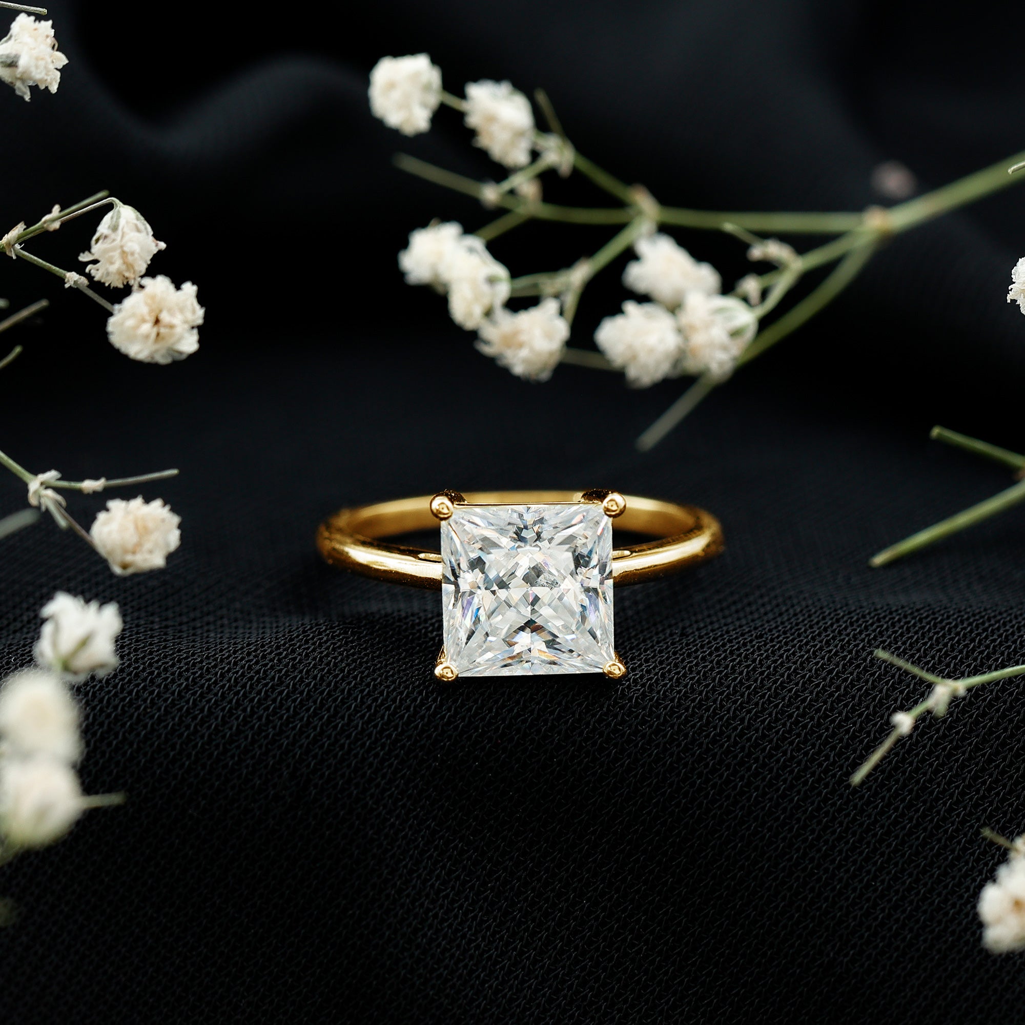 Rosec Jewels-3 Carat Princess Cut Moissanite Solitaire Engagement Ring